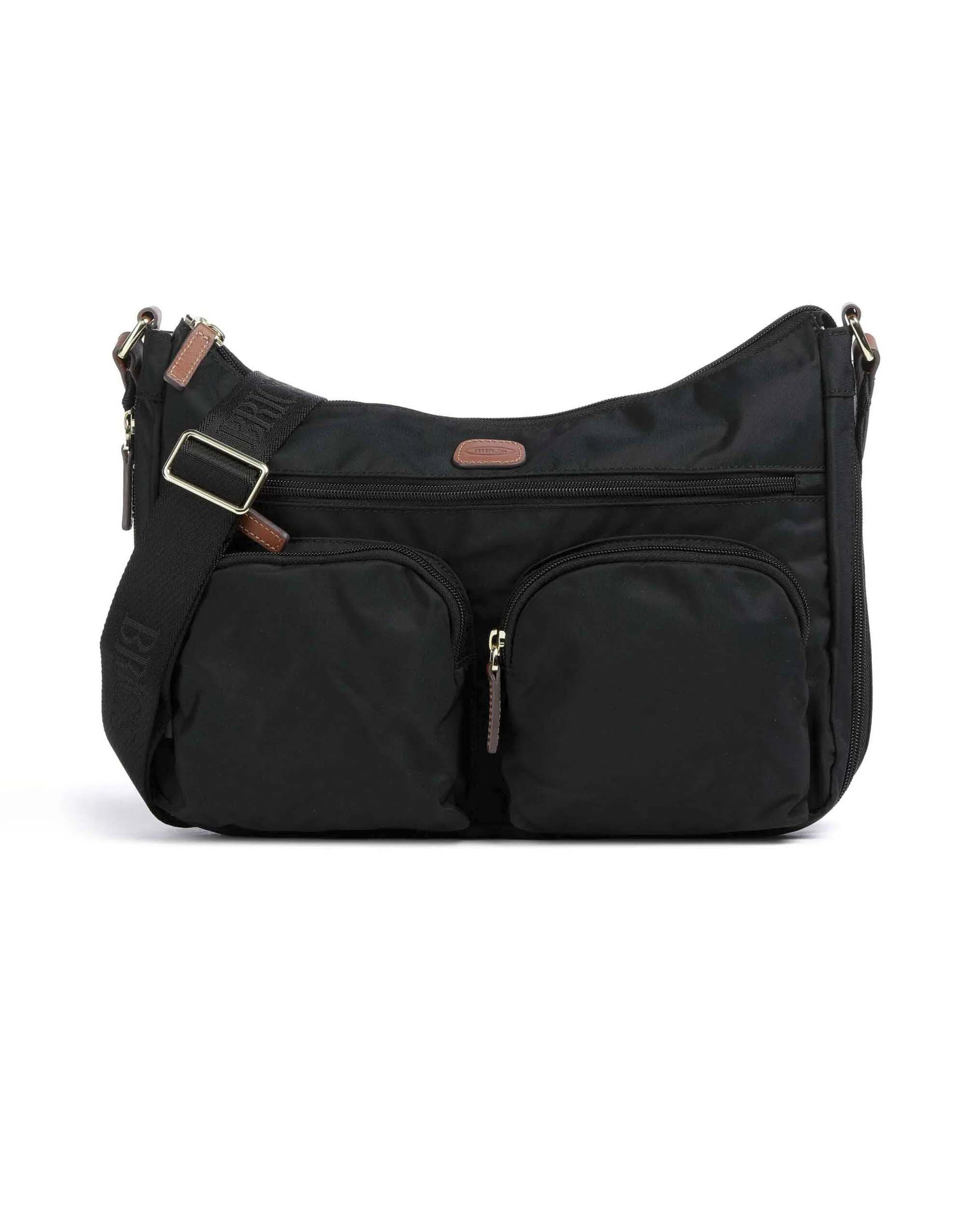 Borsa messenger Bric's nera in nylon con tasconi frontali con cerniera
