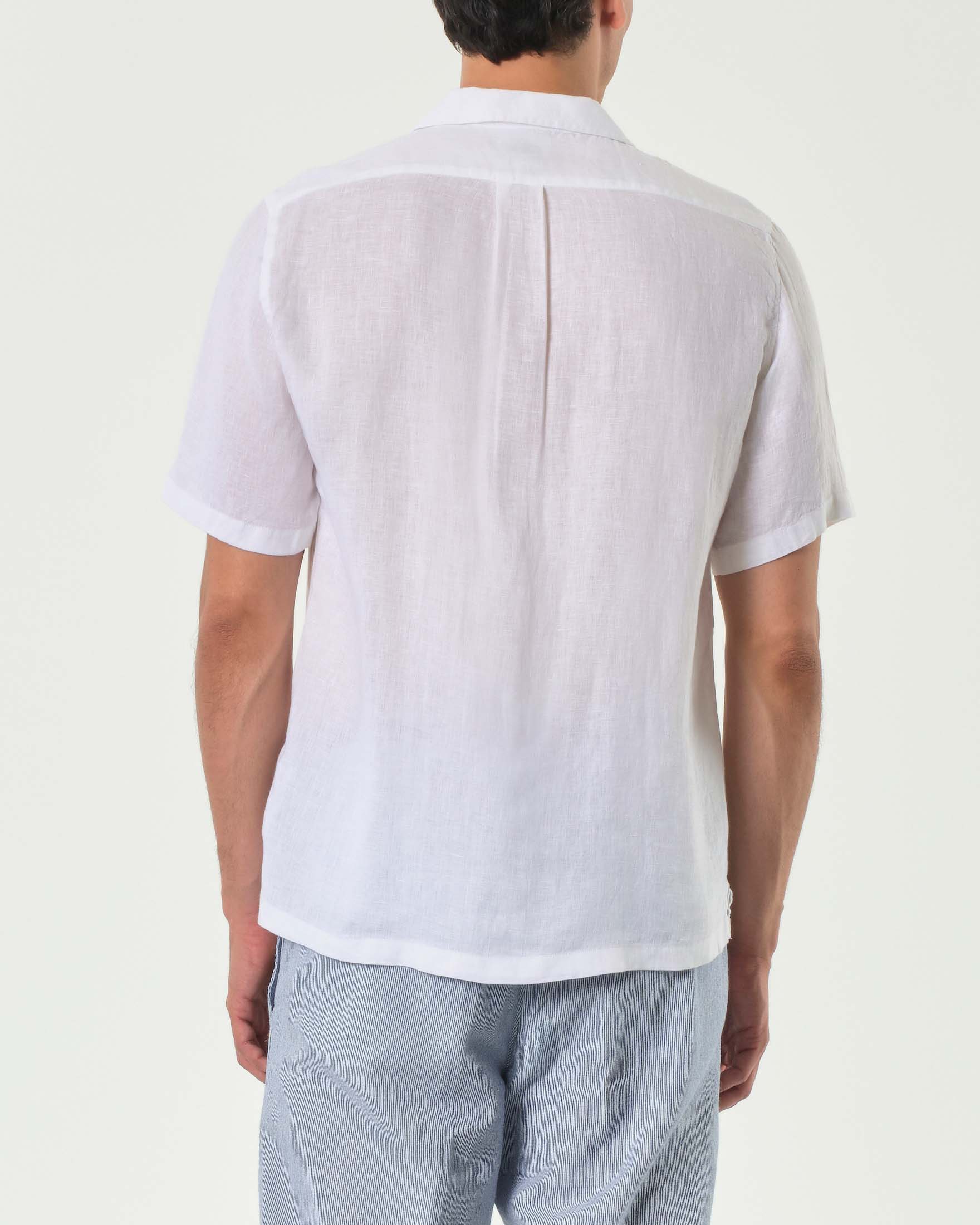 Camicia mezza manica Alley Docks bianca in puro lino con colletto bowling