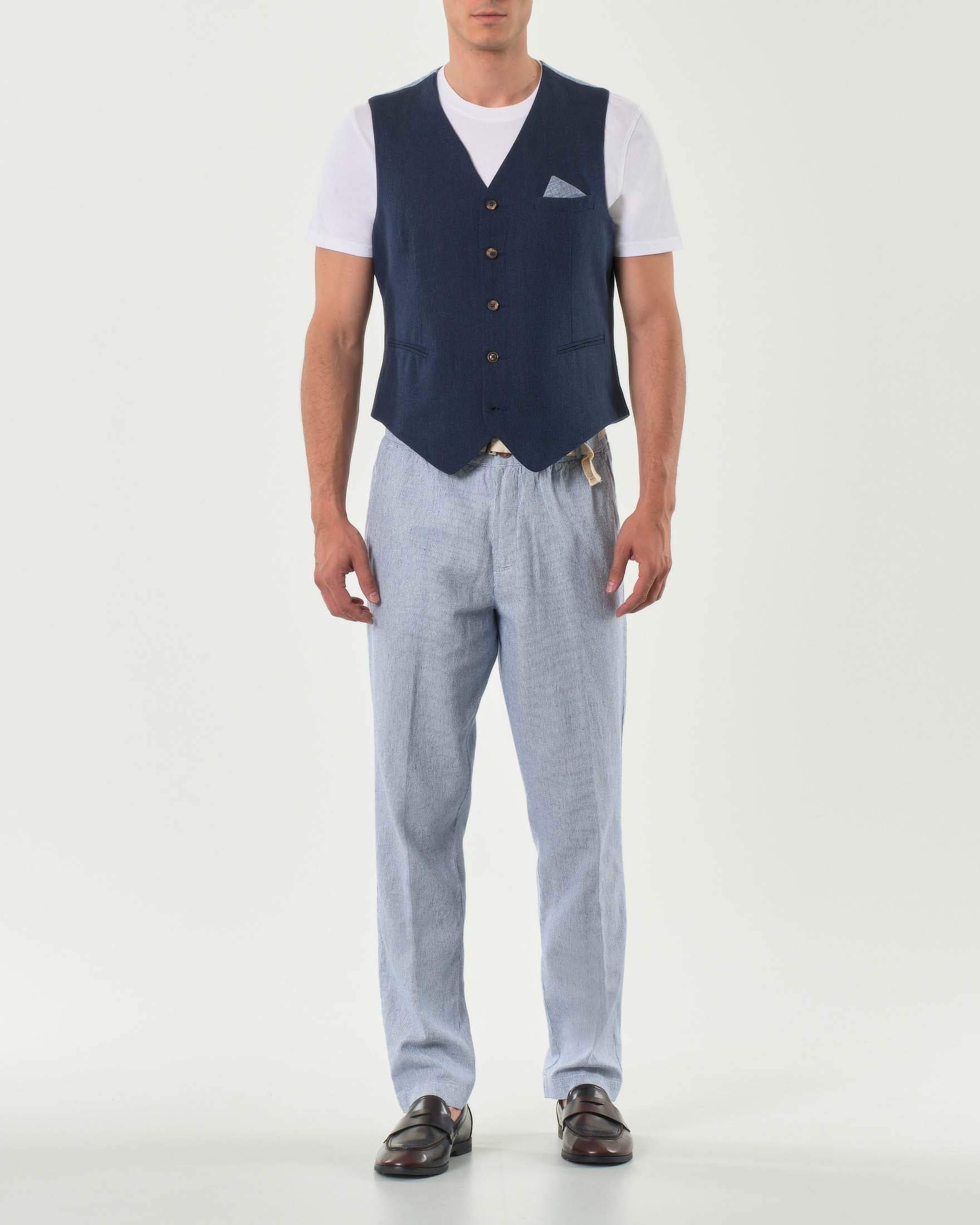 Gilet Alley Docks blu in fantasia spinata di misto lino e cotone image