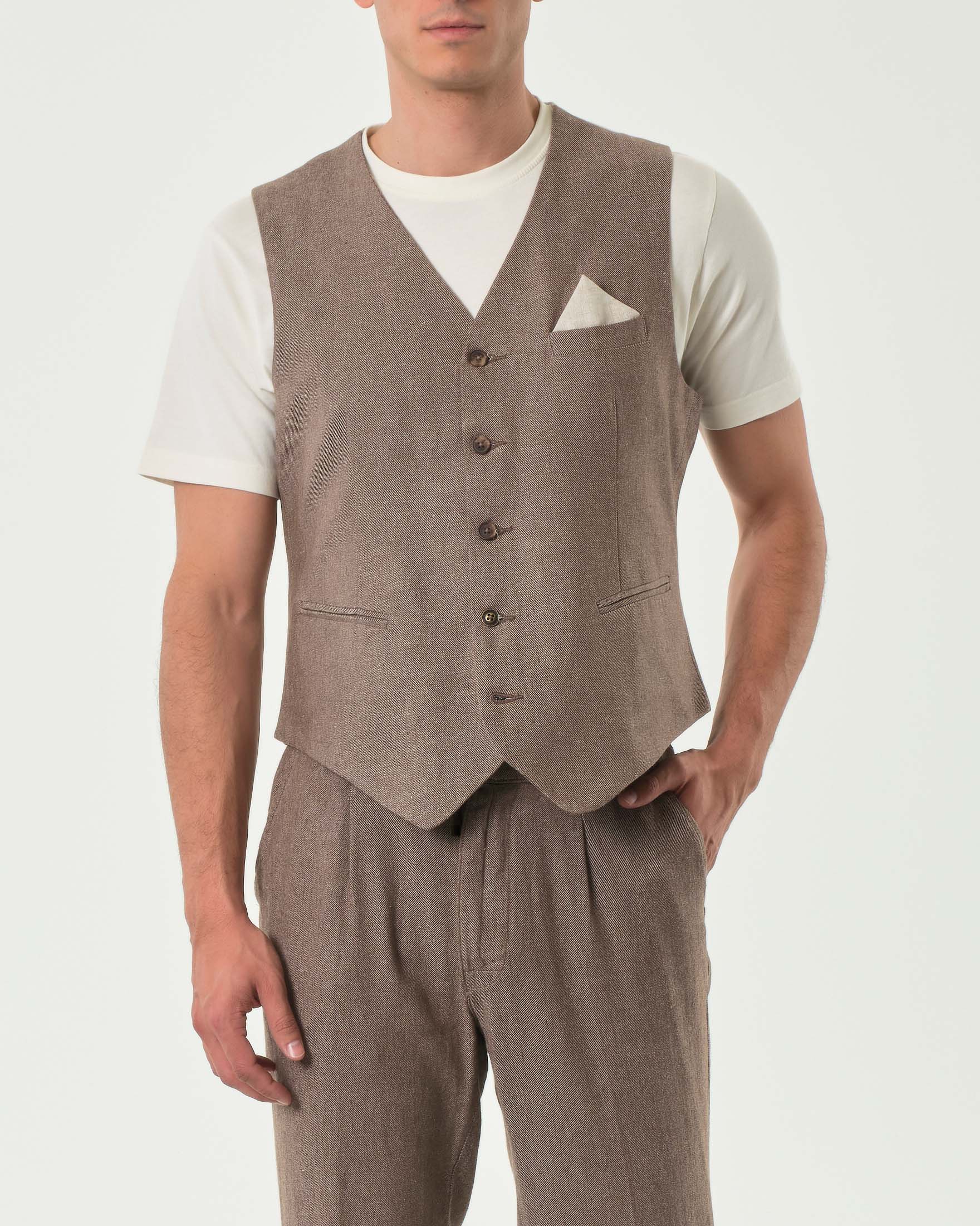 Gilet noce in tessuto diagonale di misto lino e cotone