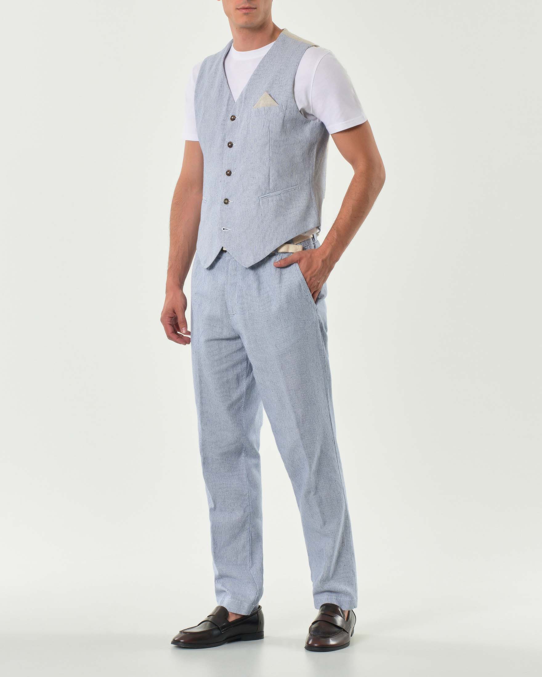 Gilet Alley Docks bastoncino panna e azzurro in misto lino e cotone image