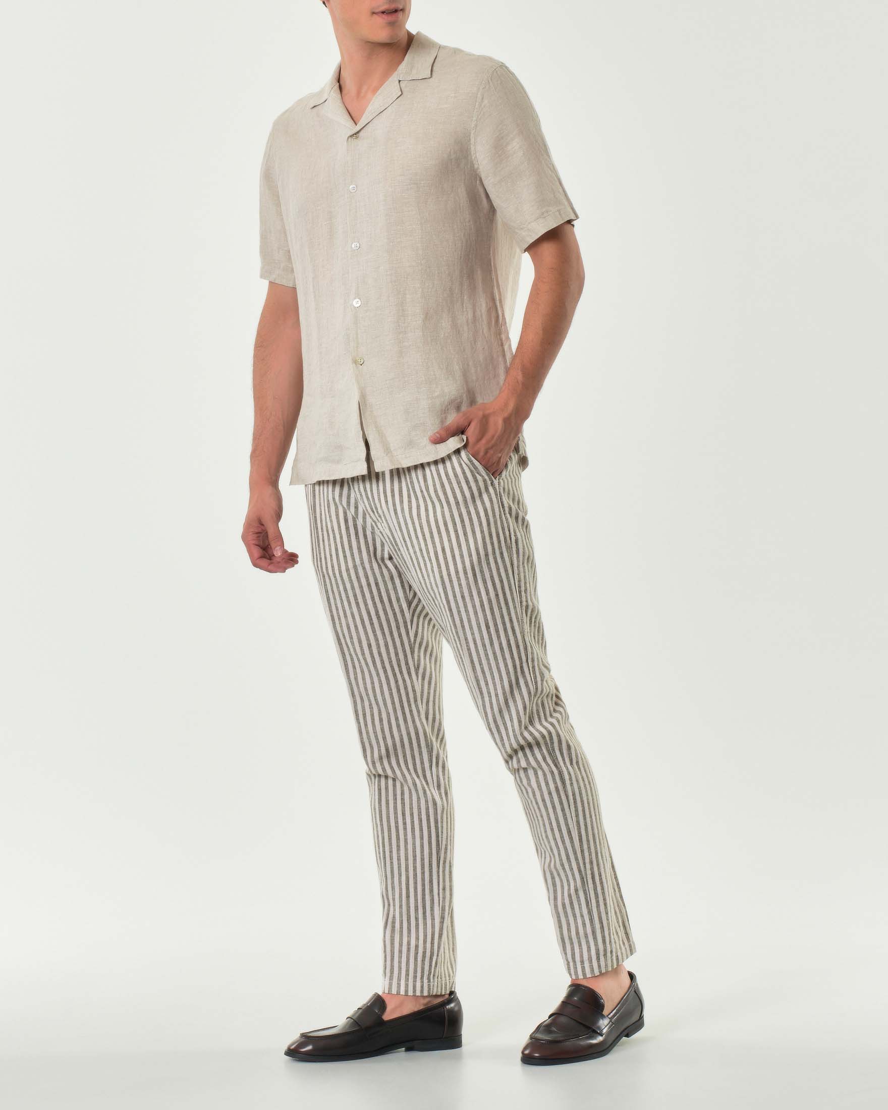 Pantalaccio in fantasia bastoncino panna e militare di misto lino e cotone