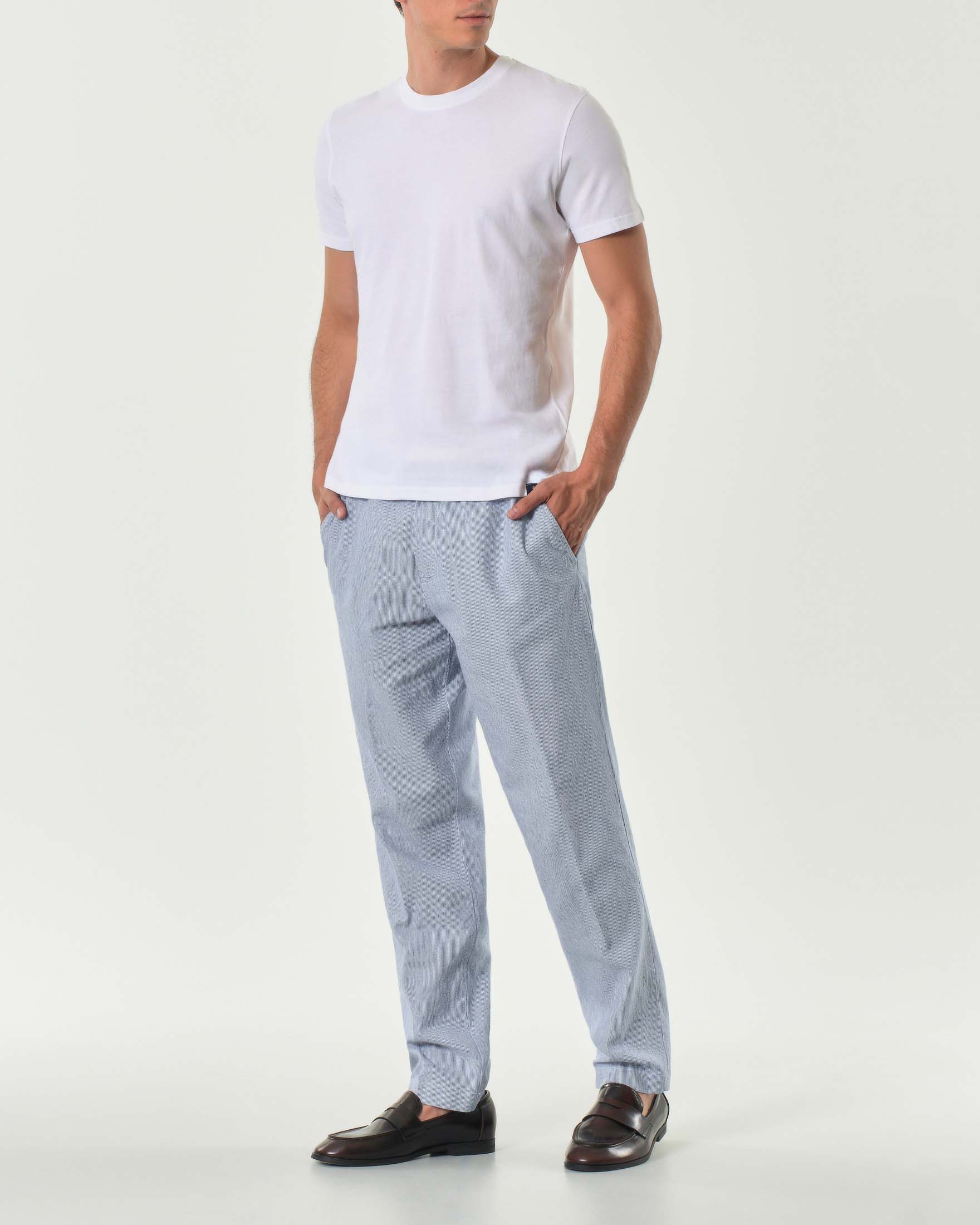 Pantalaccio millerighe azzurro in misto lino e cotone
