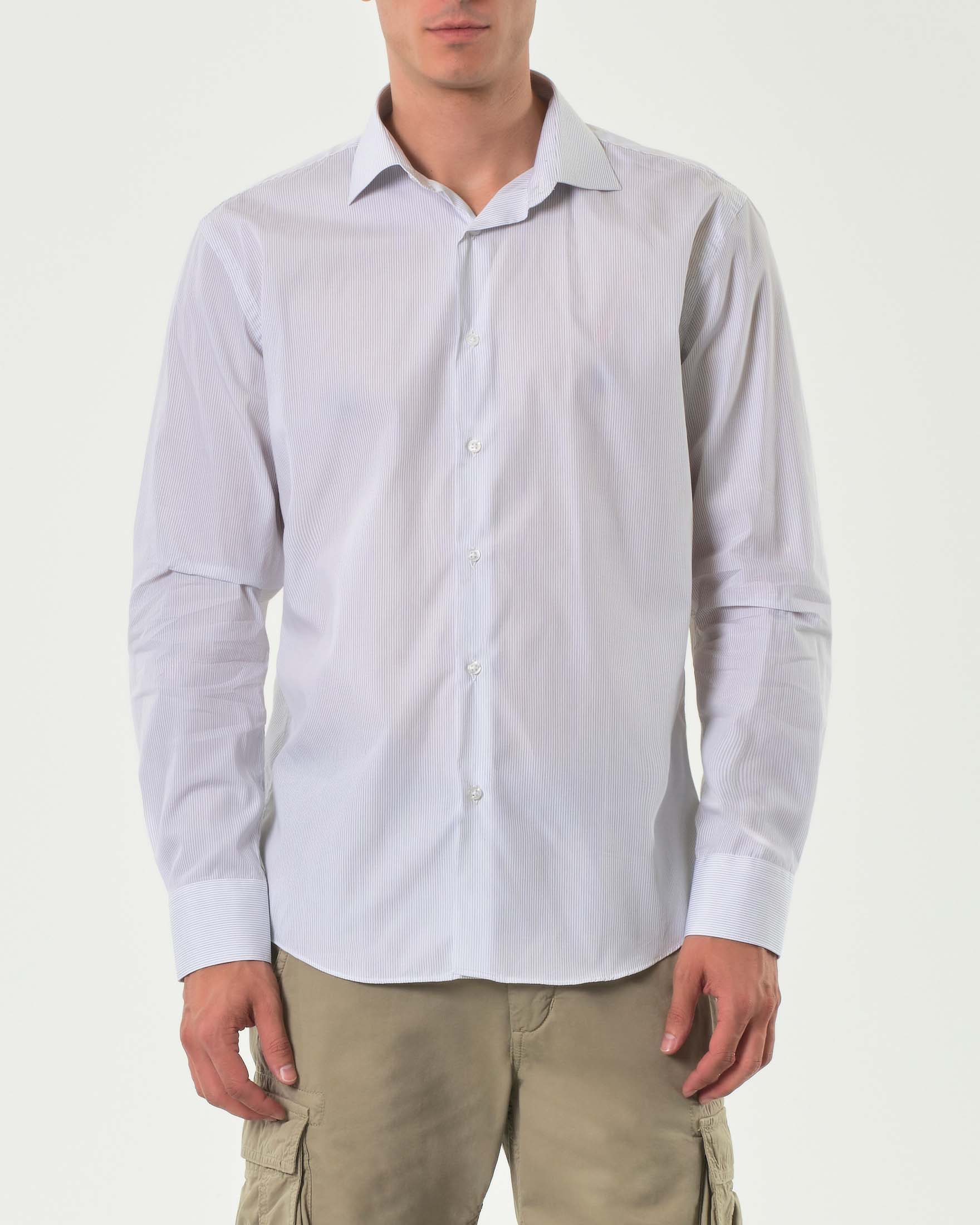 Camicia bianca micro riga in puro cotone
