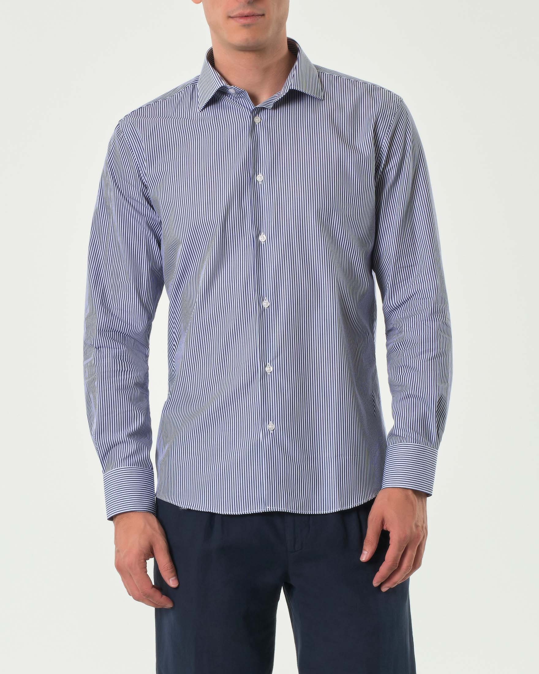 Camicia bastoncino bianco e blu in popeline di puro cotone