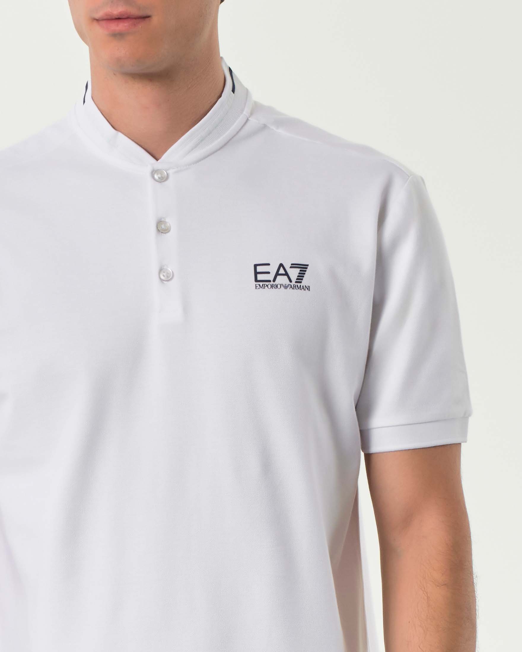 Polo EA7 bianca in micro piquet di cotone stretch con colletto a coreana image