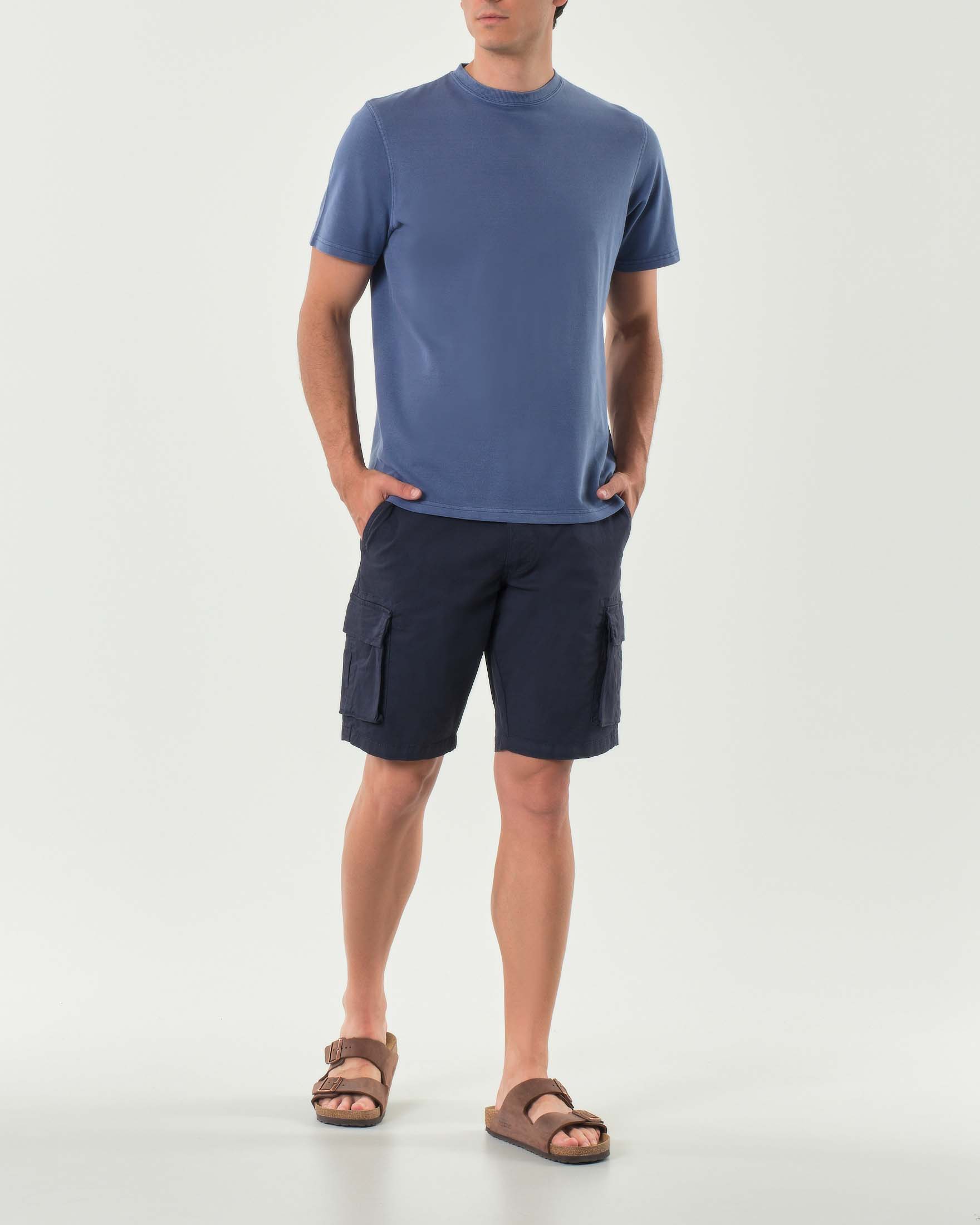 Bermuda cargo blu in gabardina di cotone stretch