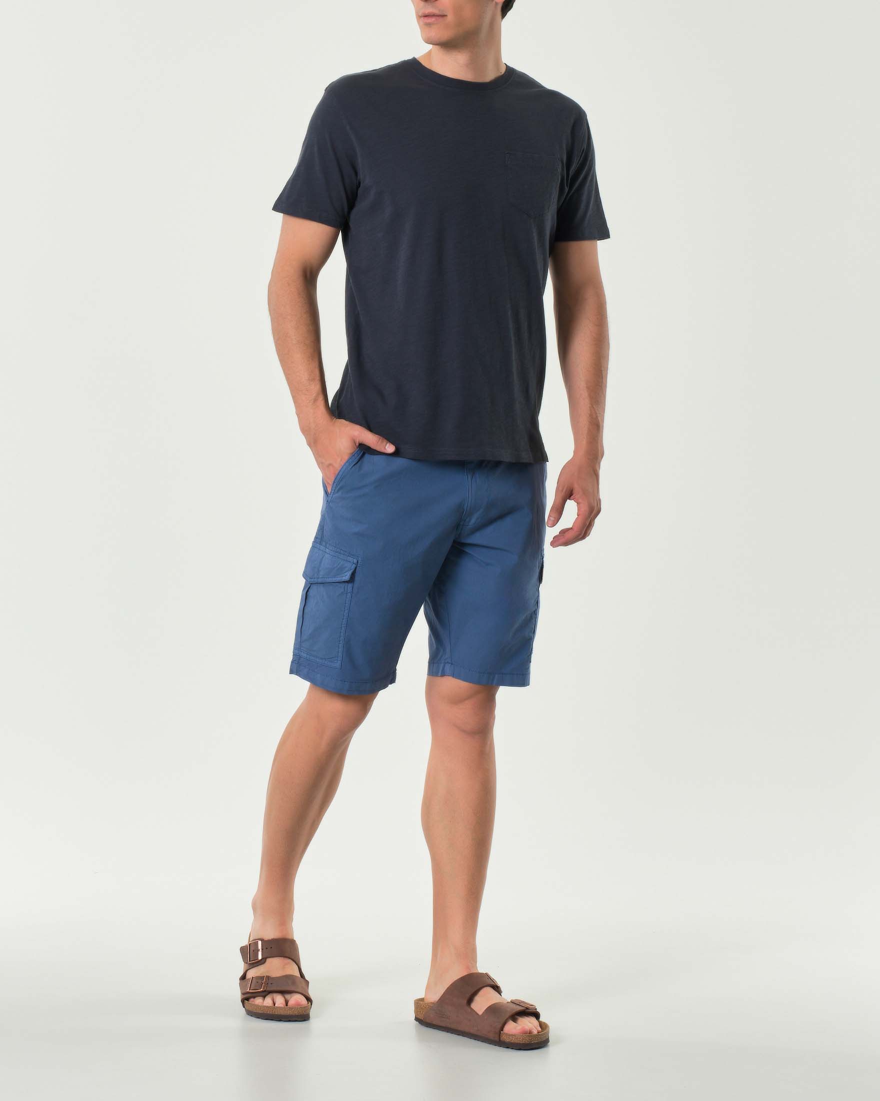Bermuda cargo blu indaco in popeline di cotone stretch