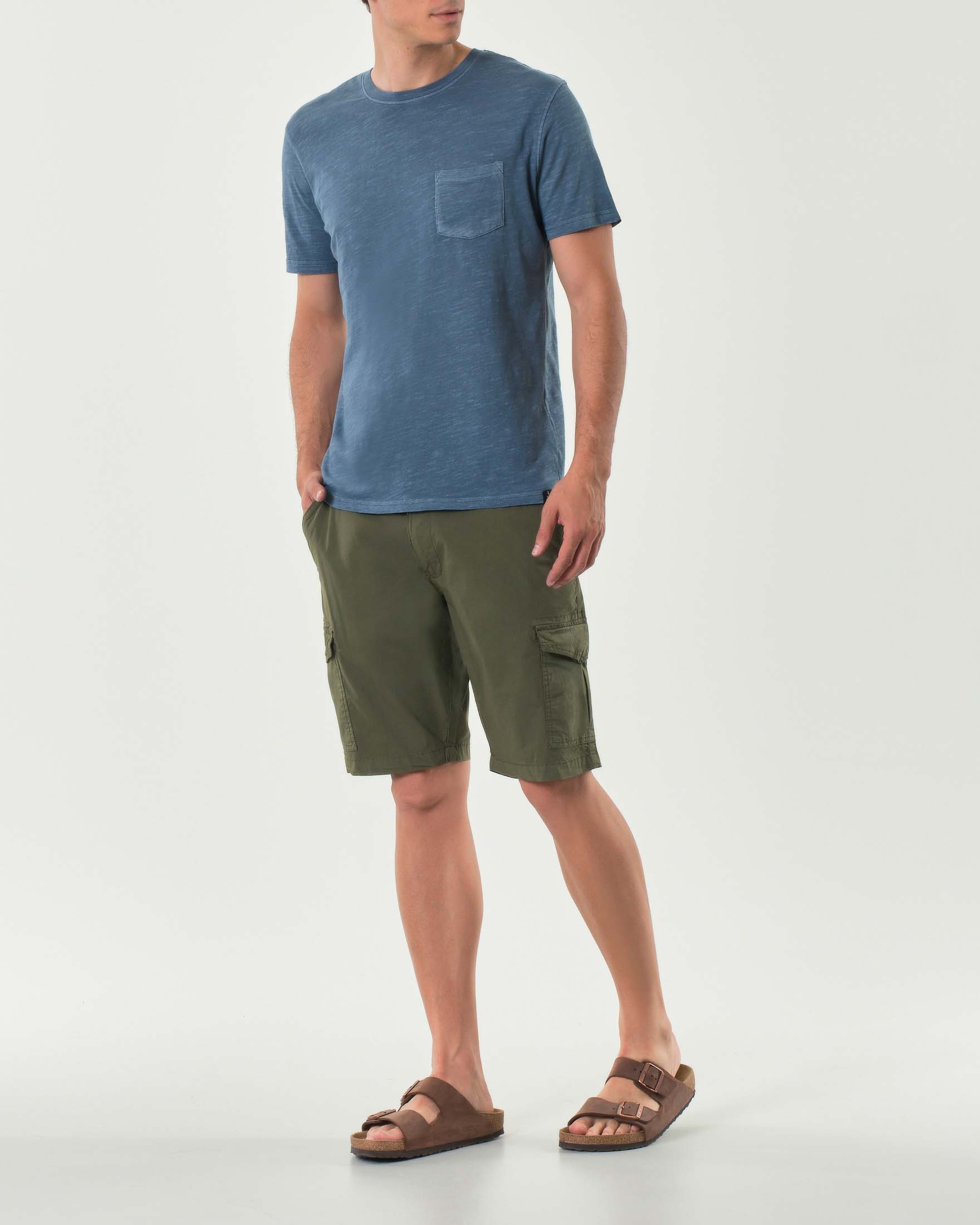 Bermuda cargo verde militare in popeline di cotone stretch