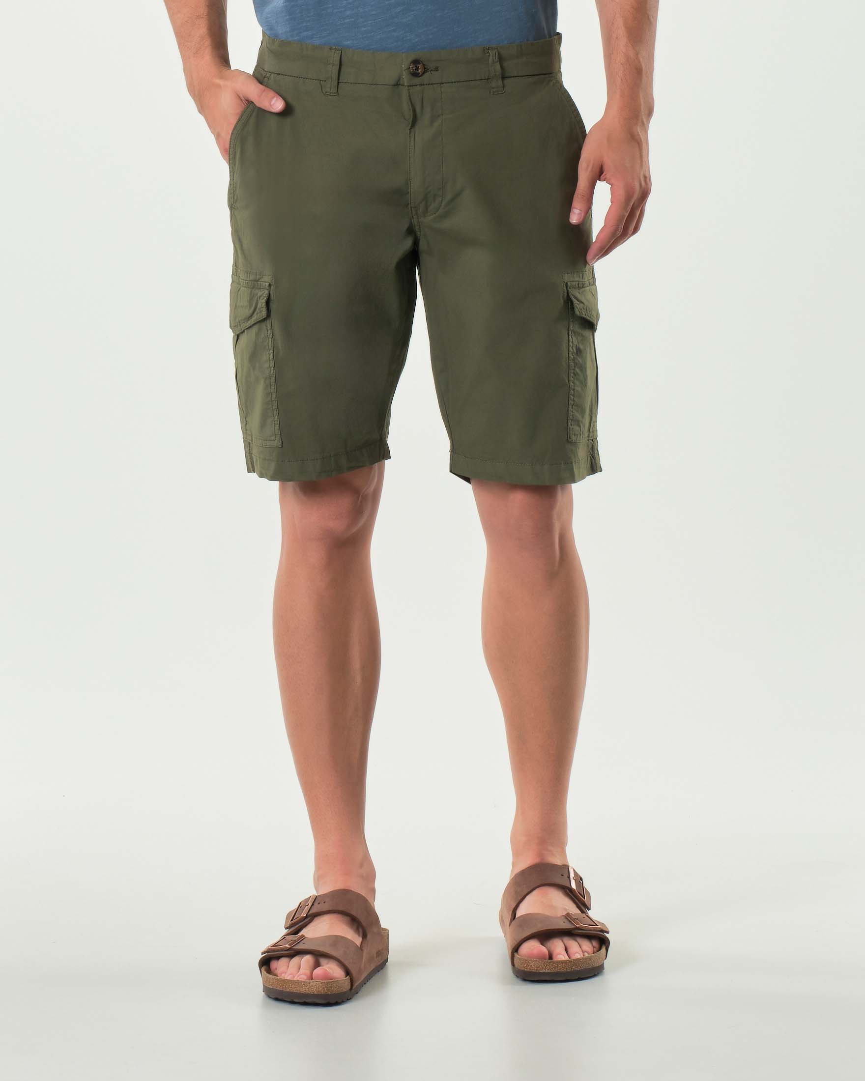 Bermuda cargo Impure verde militare in popeline di cotone stretch image