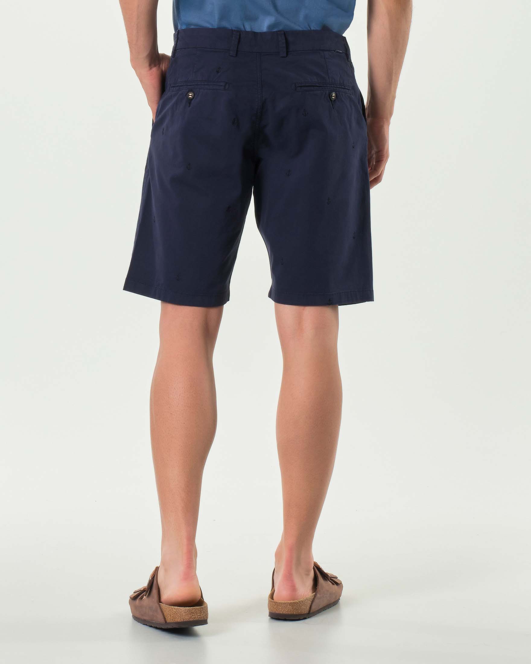 Bermuda chino Impure blu in cotone stretch con ancorette ricamate all over