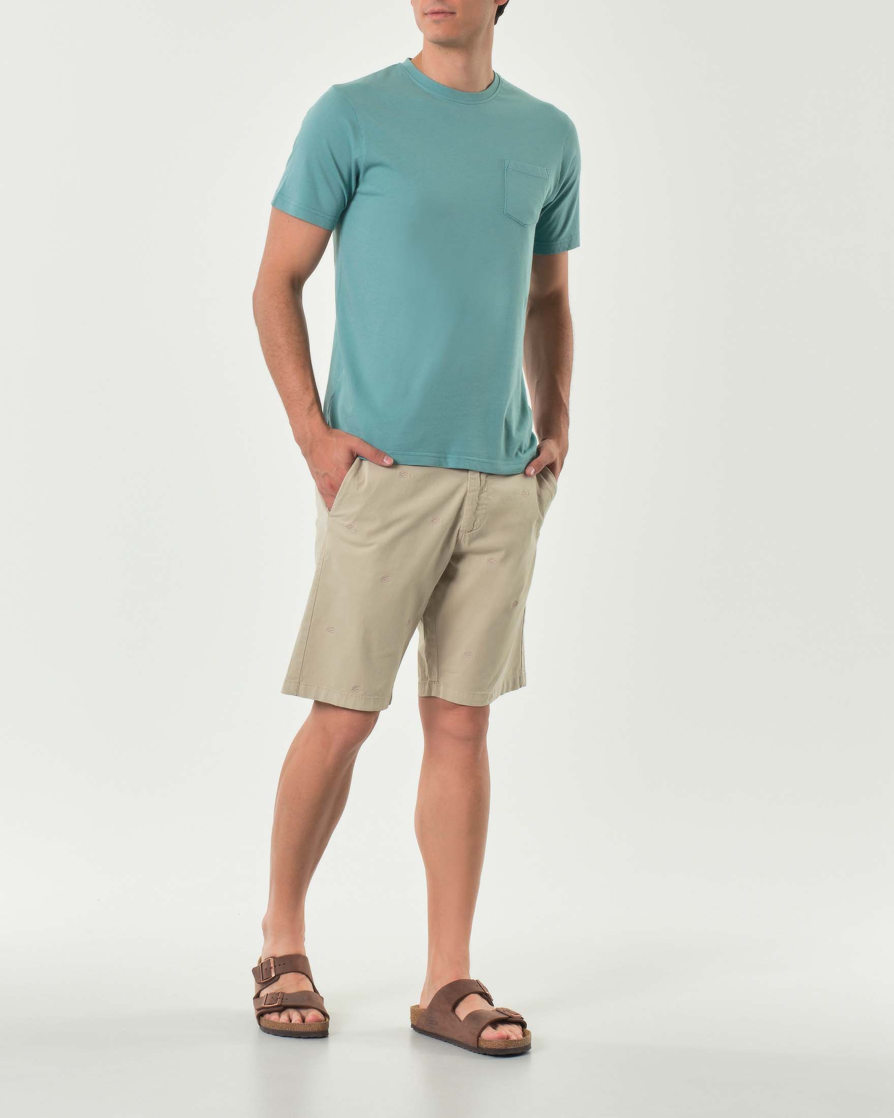 Bermuda chino Impure beige in cotone stretch con ricamo navajo all over