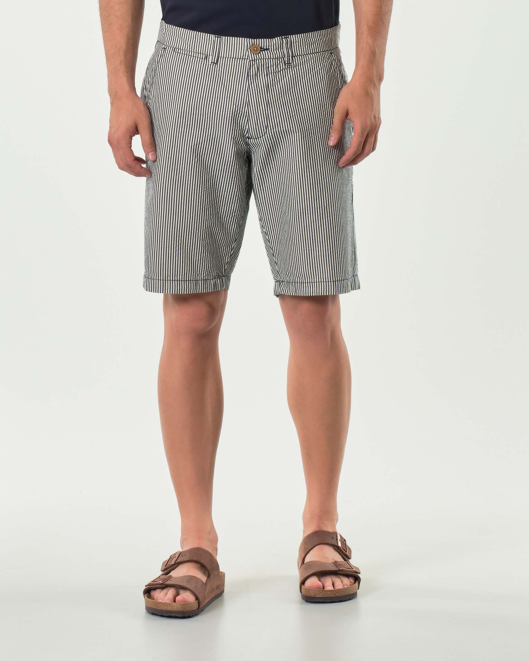 Bermuda chino Impure bastoncino bianco e blu in seersucker di cotone