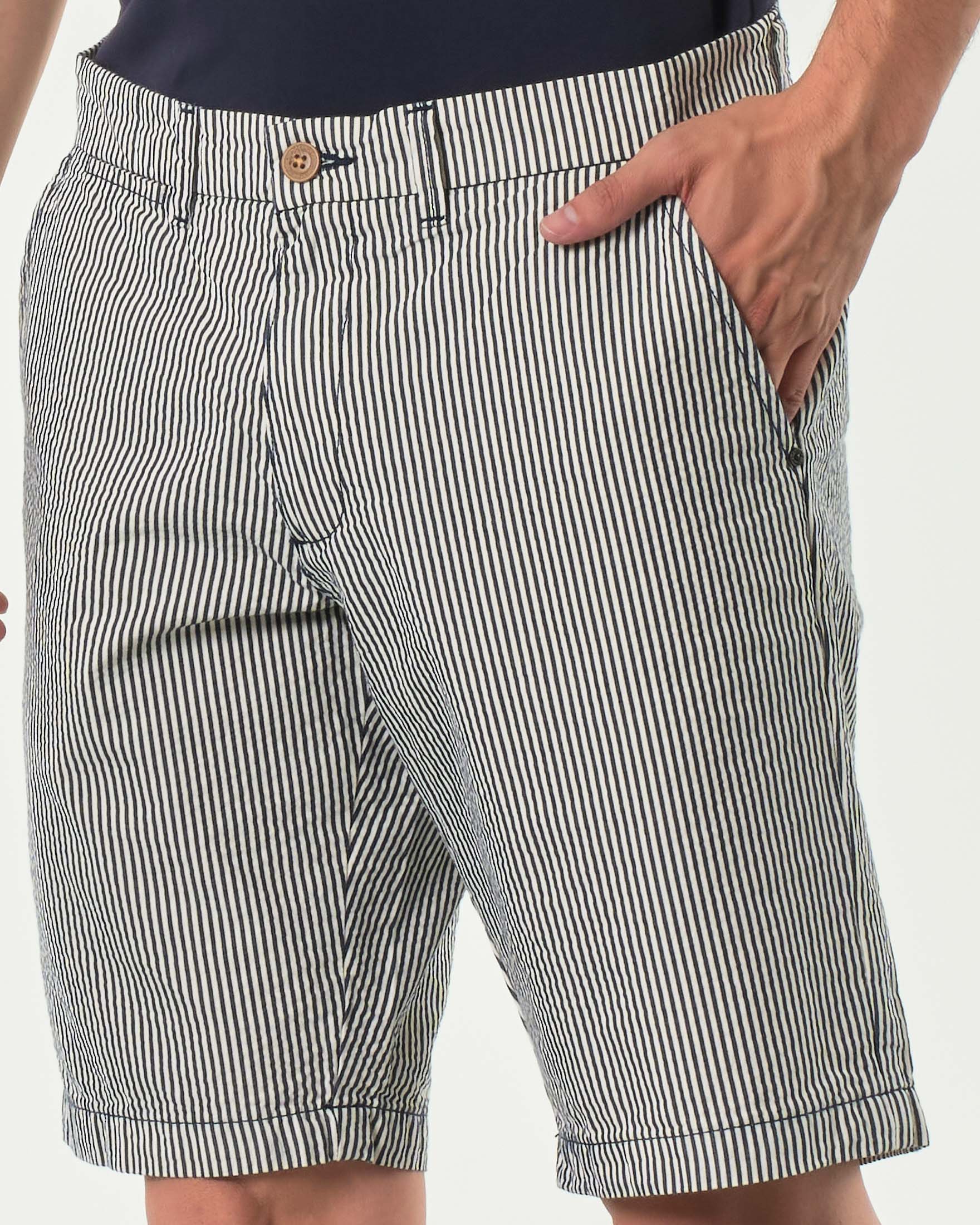 Bermuda chino Impure bastoncino bianco e blu in seersucker di cotone