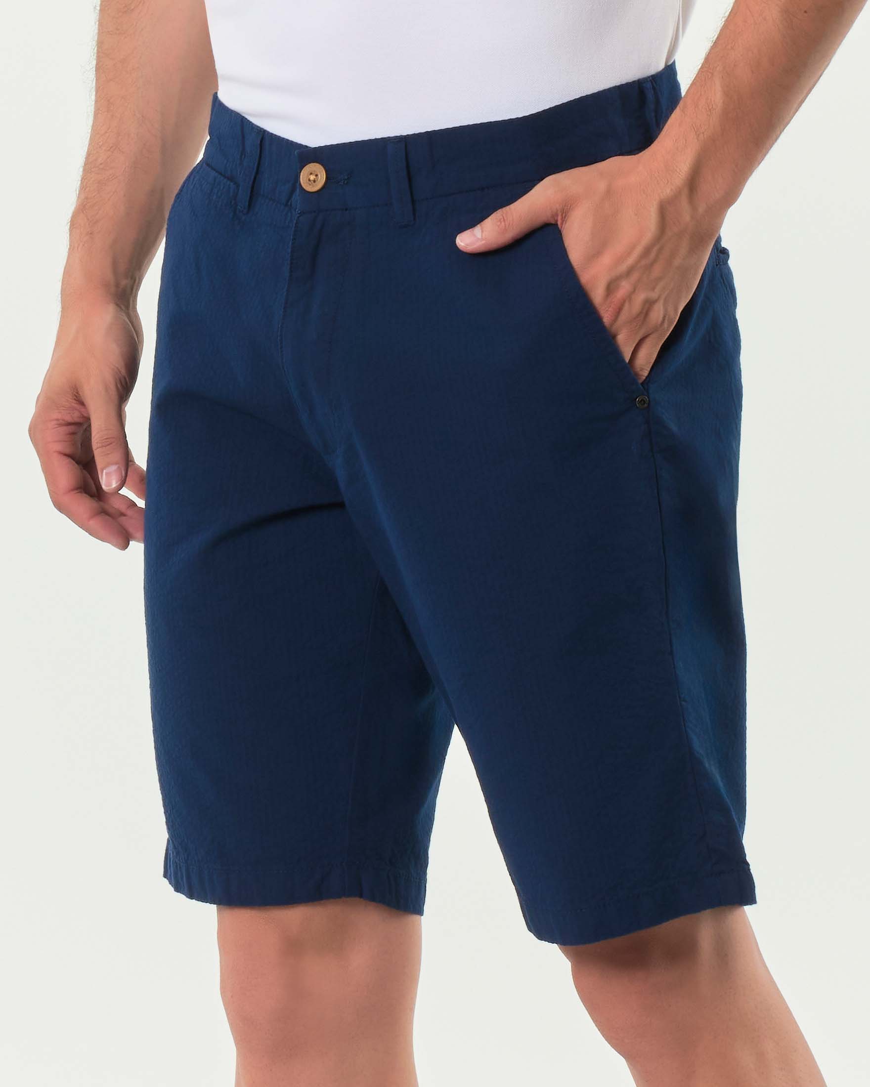 Bermuda chino Impure blu in seersucker di puro cotone