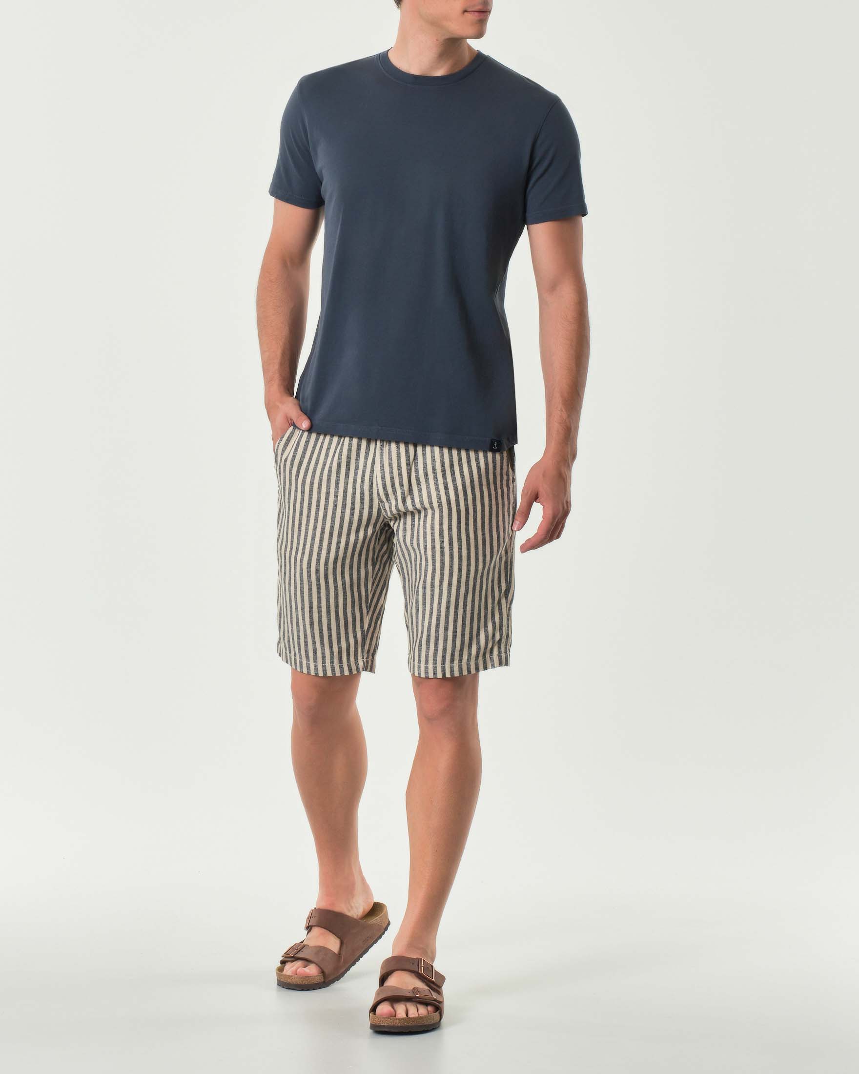Bermuda chino Impure bastoncino panna e blu in misto lino e cotone