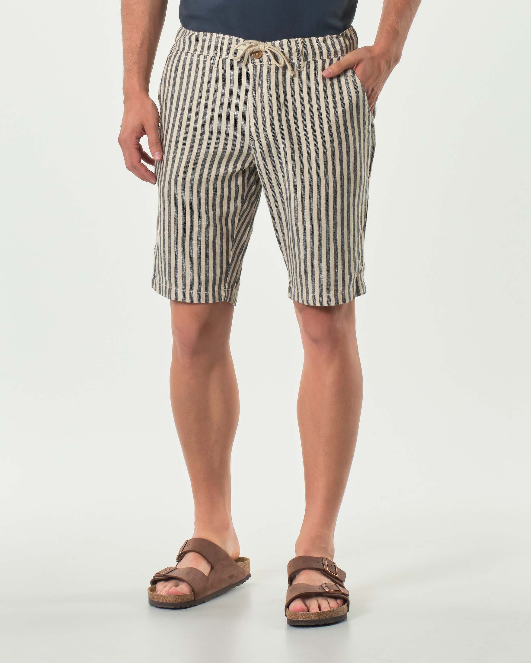Bermuda chino Impure bastoncino panna e blu in misto lino e cotone