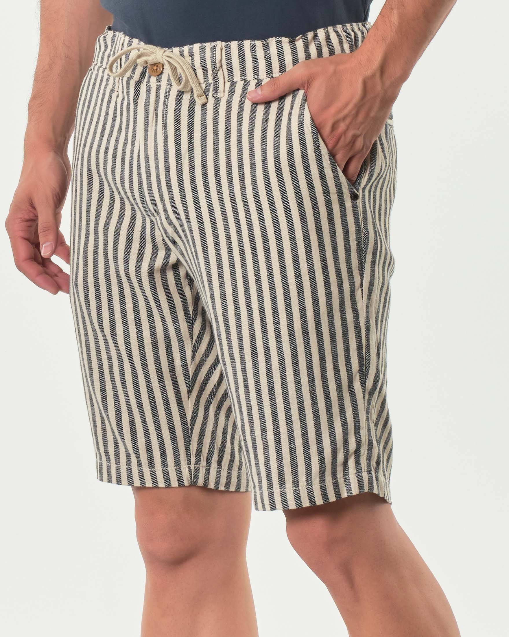 Bermuda chino Impure bastoncino panna e blu in misto lino e cotone