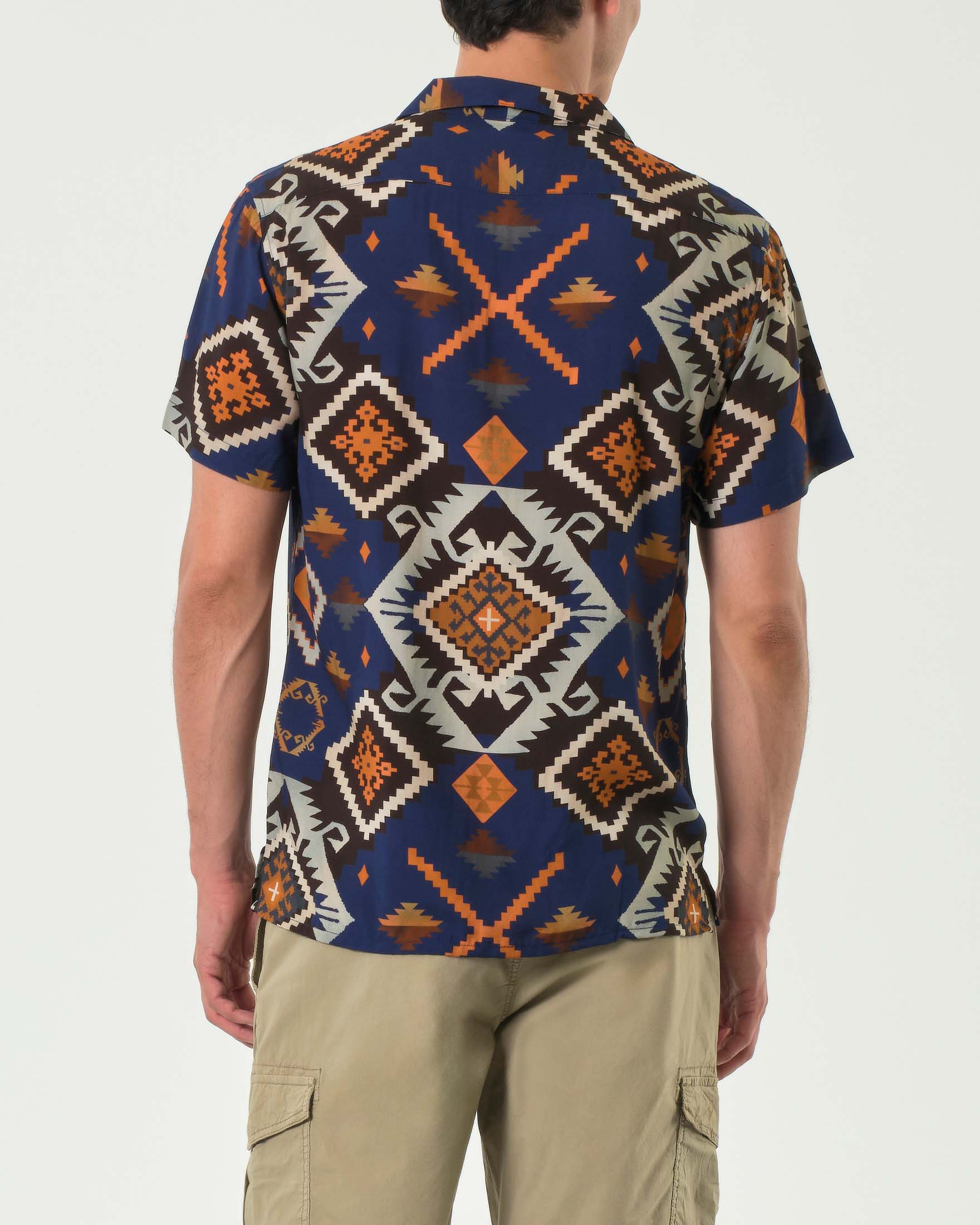 Camicia mezza manica Impure blu royal con fantasia navajo in pura viscosa