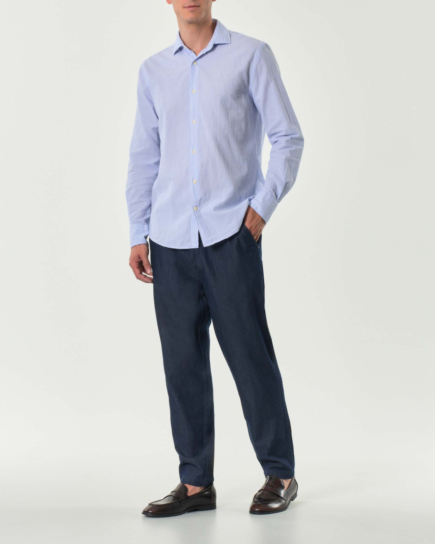 Pantalone chino in denim blu di puro cotone