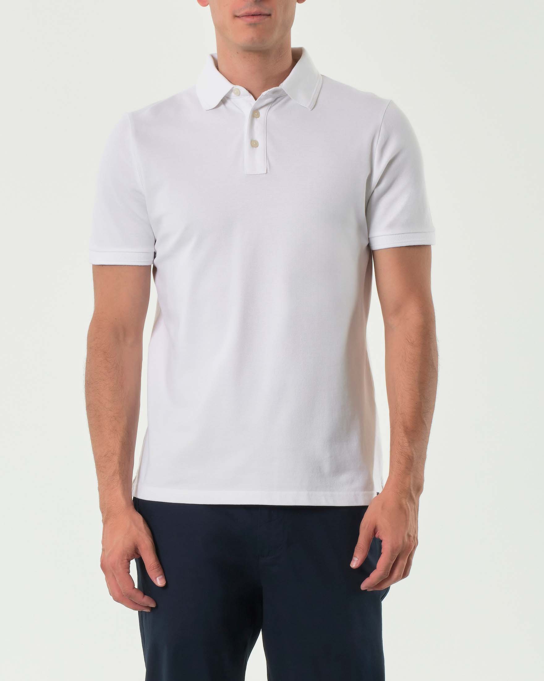 Polo mezza manica bianca in micro piquet di cotone stretch
