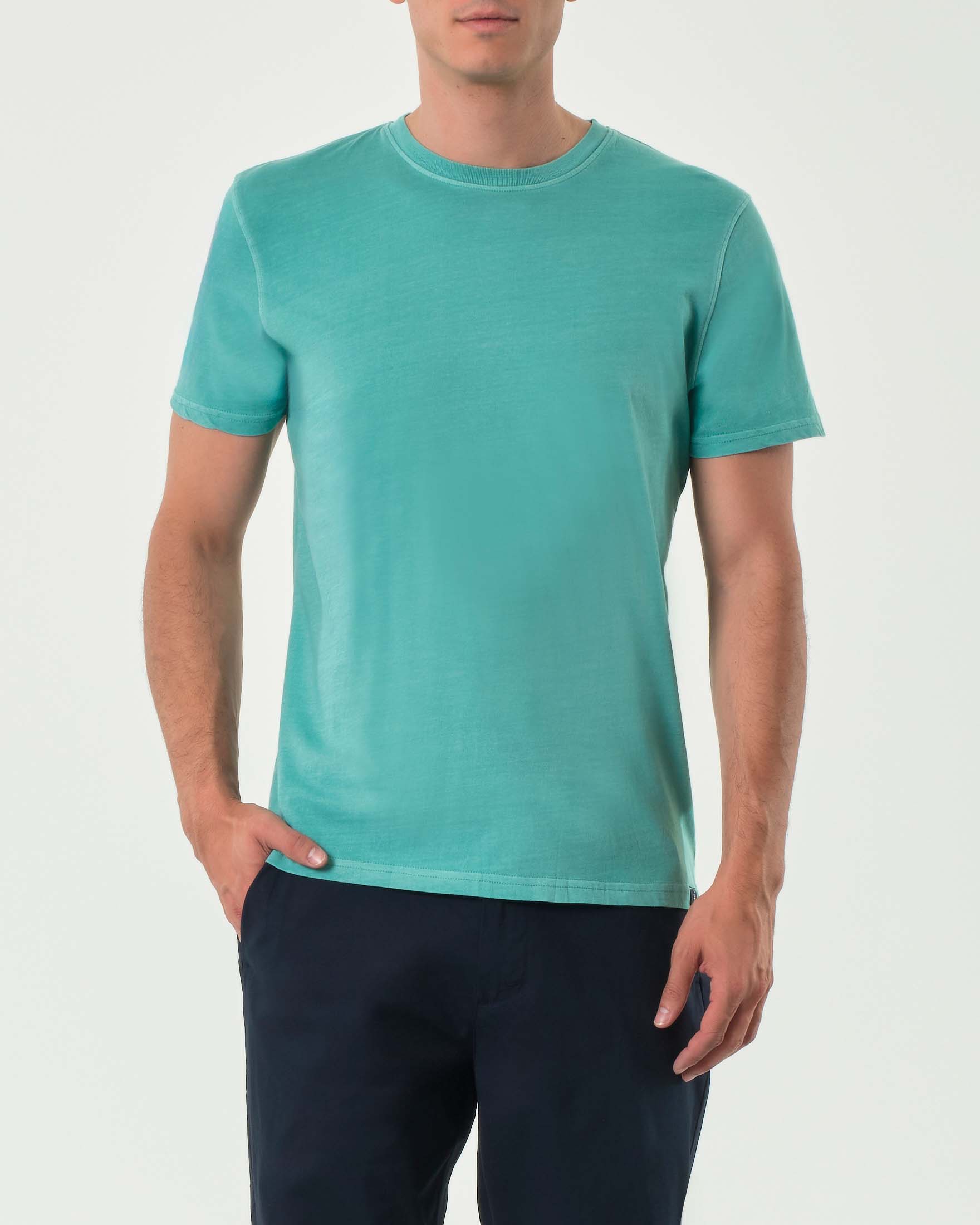 T-shirt mezza manica color acqua in cotone fiammato