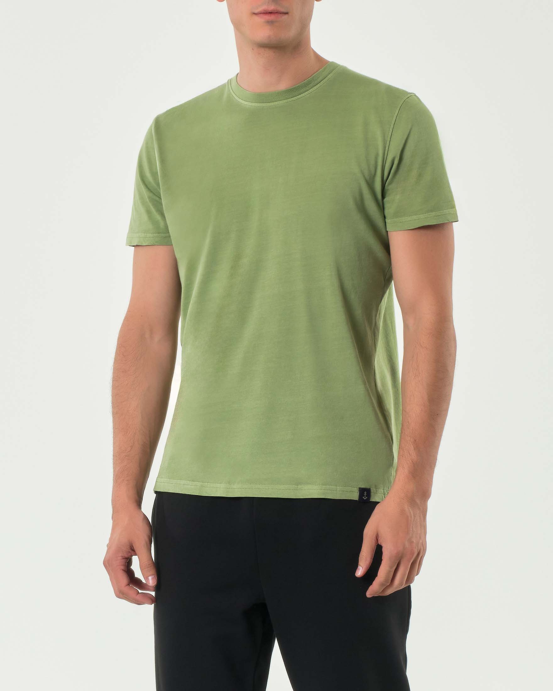 T-shirt mezza manica salvia in cotone fiammato