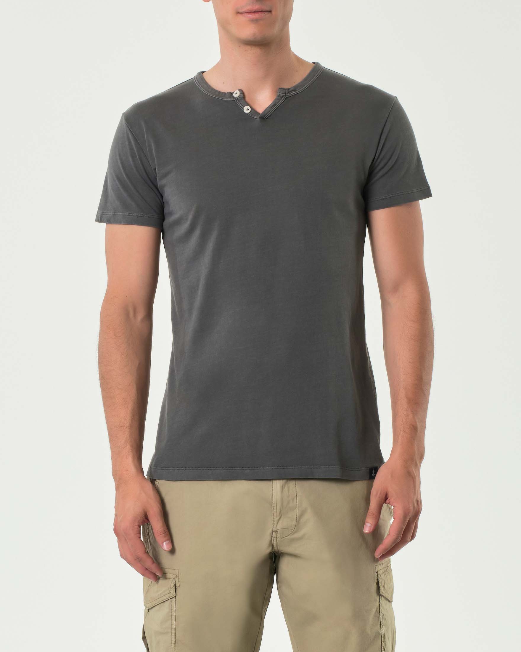 T-shirt serafino mezza manica grigio antracite in puro cotone