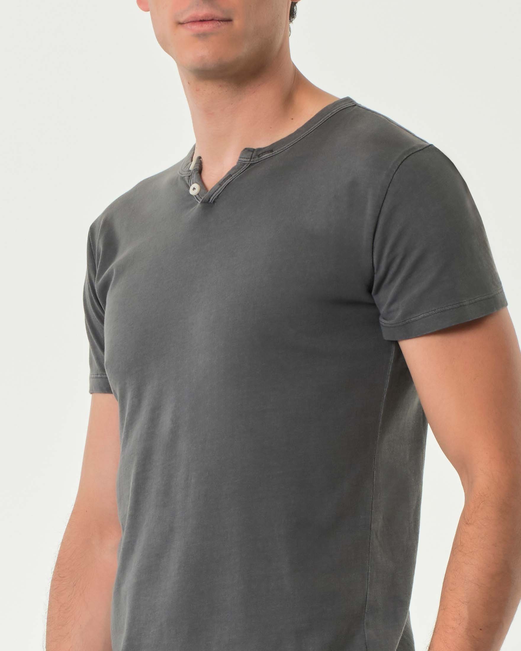 T-shirt serafino mezza manica Impure grigio antracite in puro cotone image