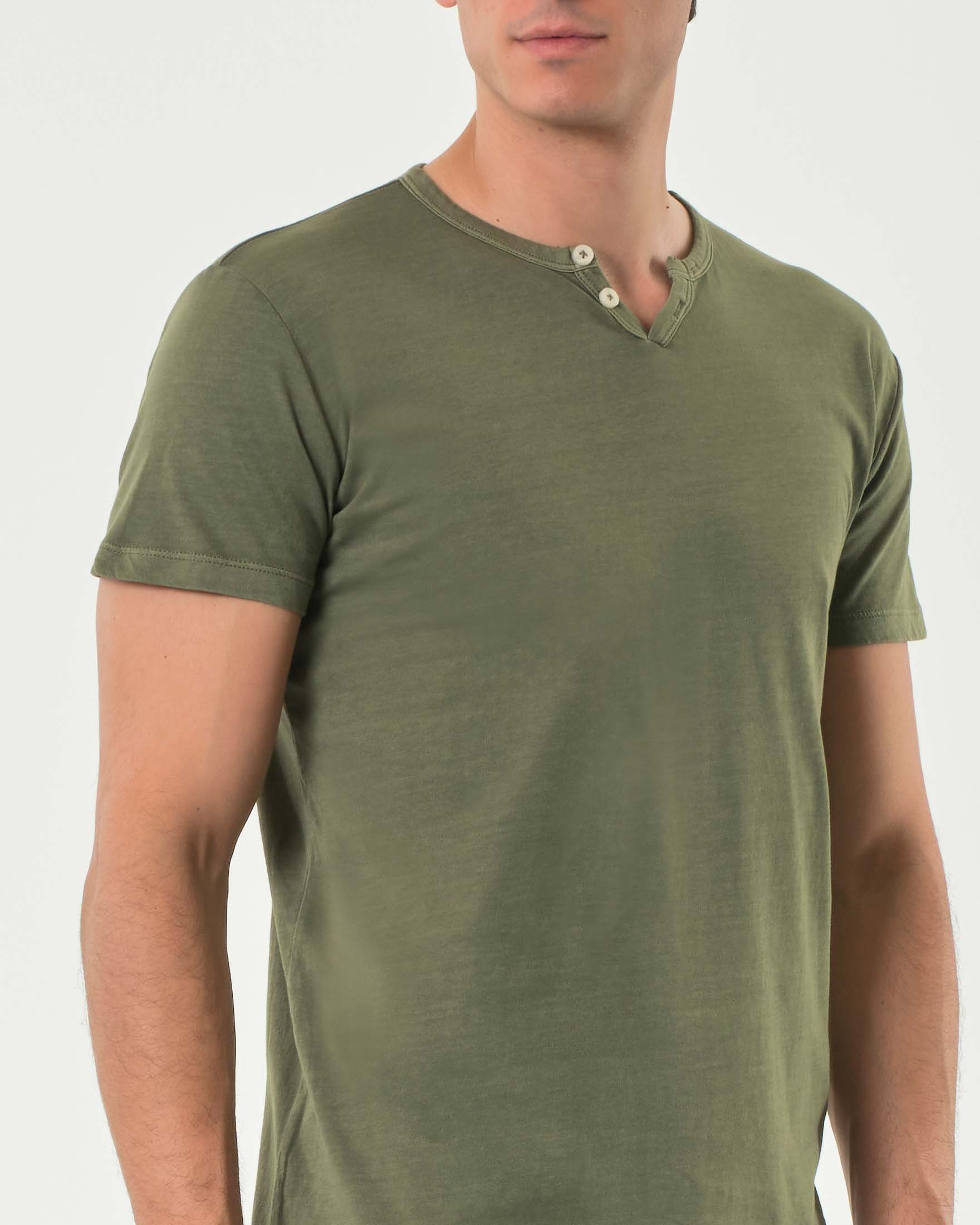 T-shirt serafino mezza manica Impure verde militare in puro cotone image