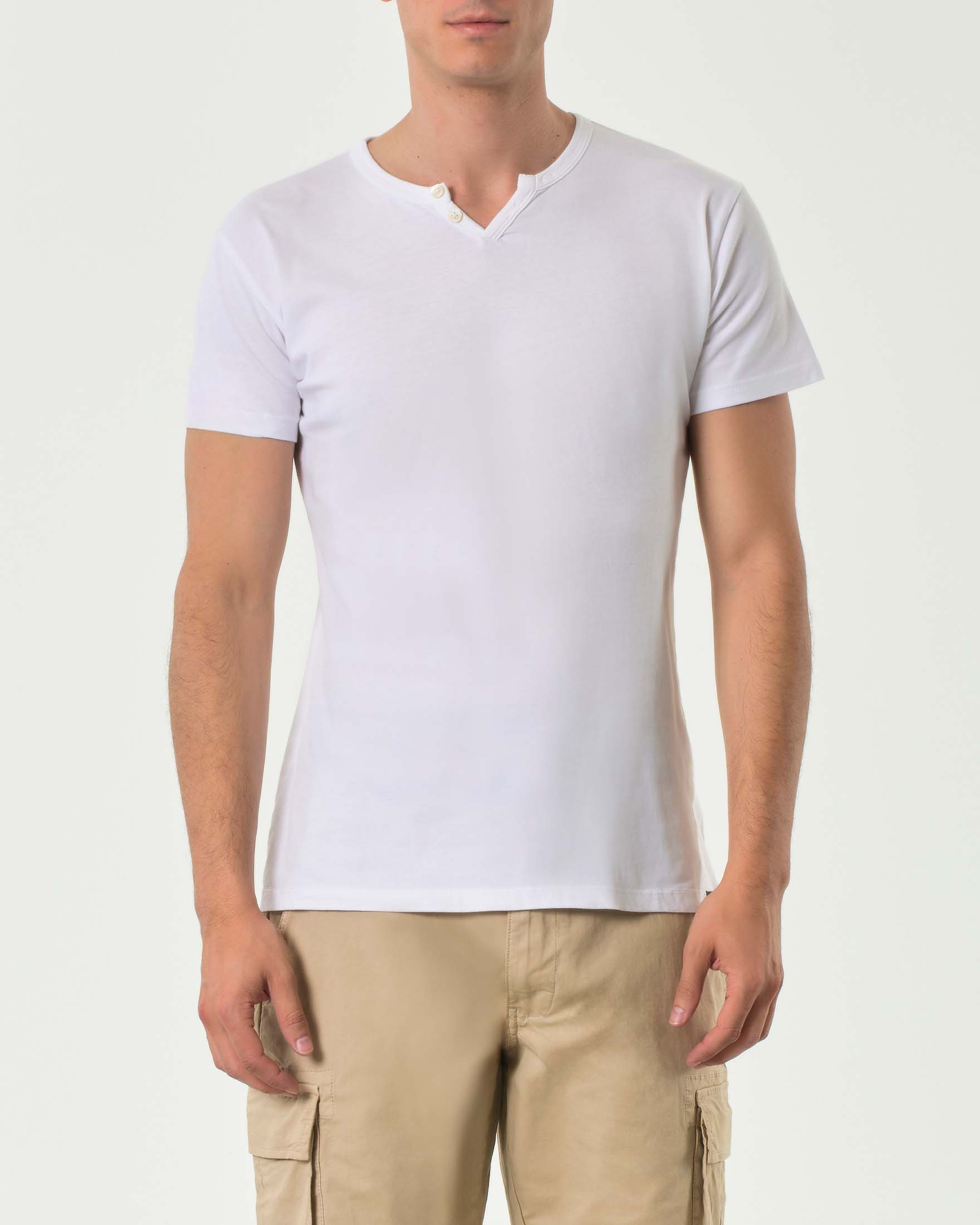 T-shirt serafino mezza manica bianca in puro cotone
