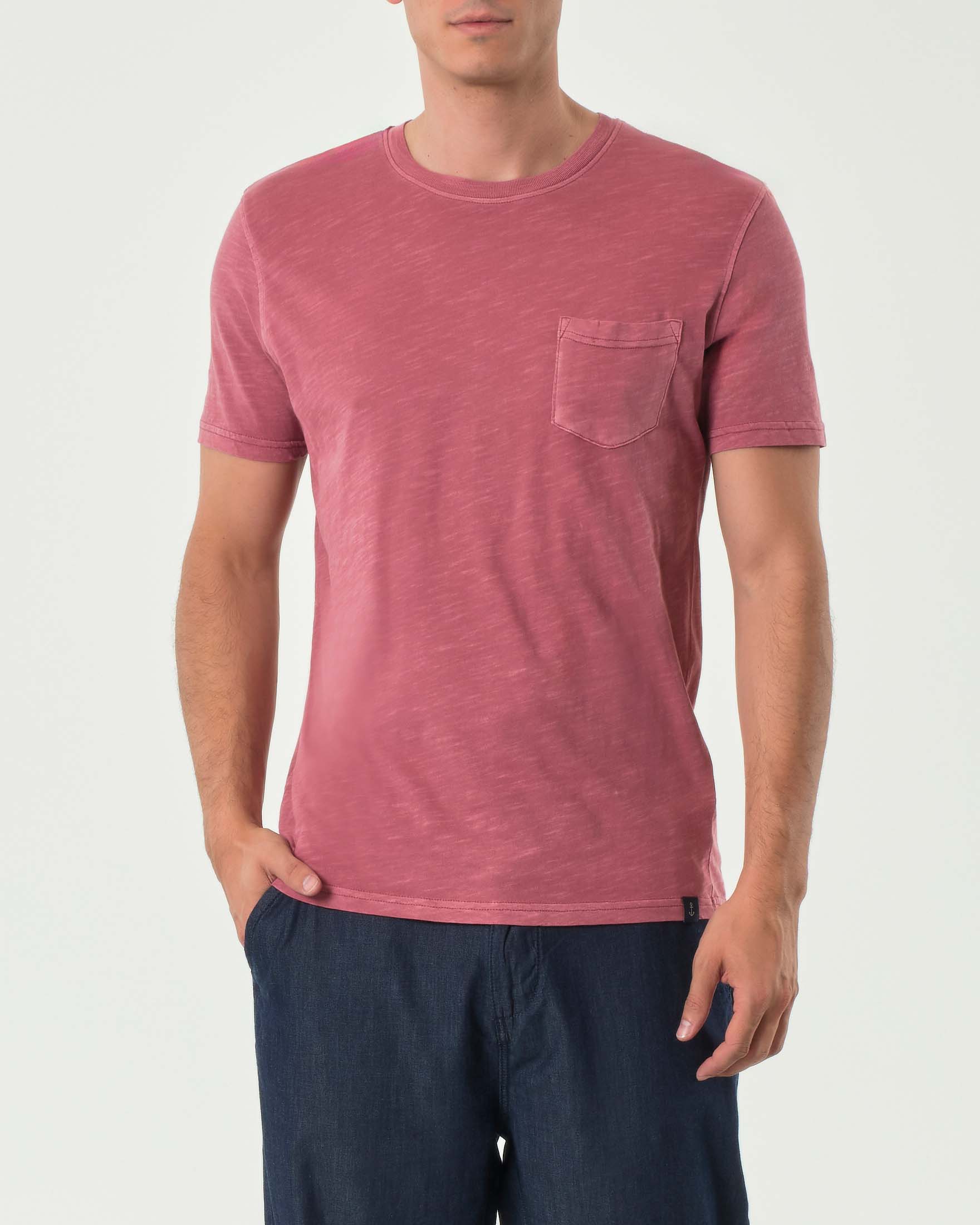 T-shirt mezza manica rosa antico in cotone fiammato con taschino