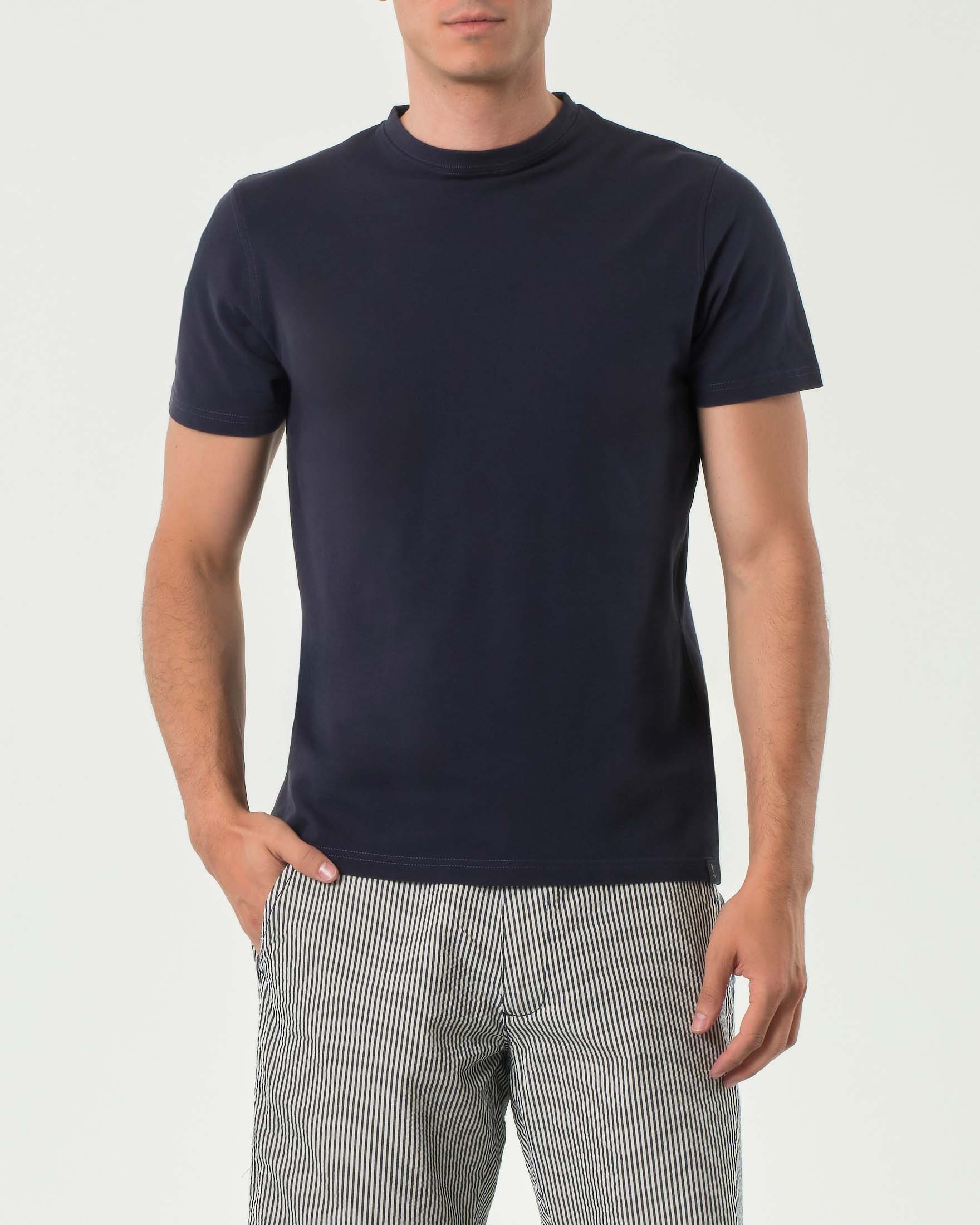 T-shirt mezza manica blu in micro piquet di cotone stretch