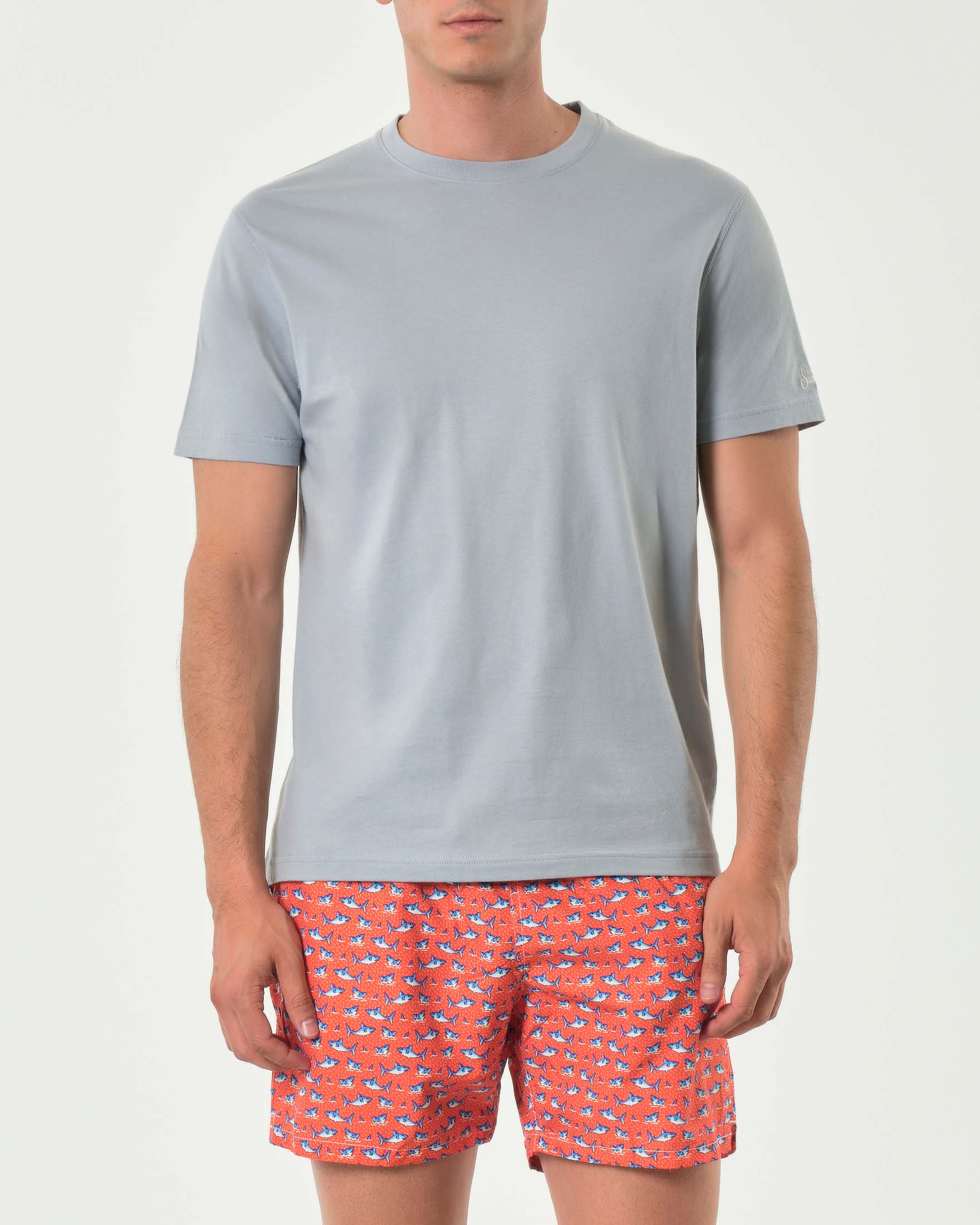 T-shirt MC2 Saith Barth grigia mezza manica con logo ricamato in tono sulla manica