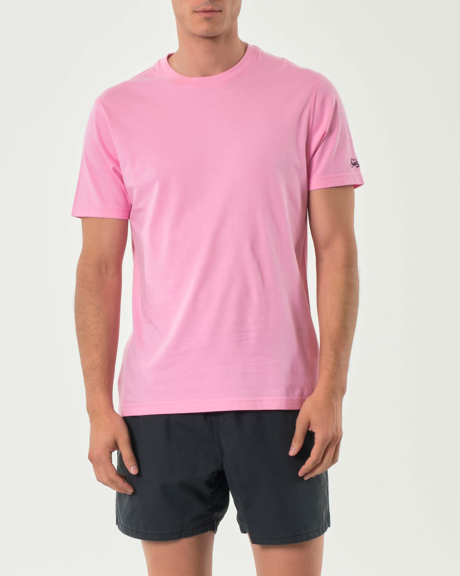 T-shirt MC2 Saith Barth rosa mezza manica con logo ricamato in tono sulla manica