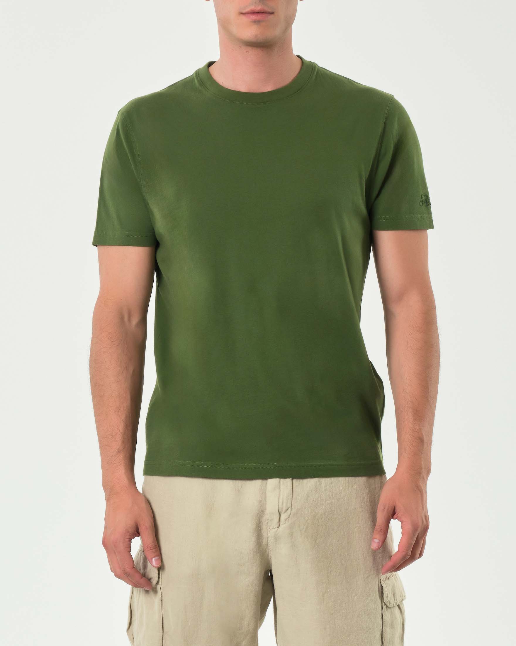 T-shirt MC2 Saith Barth verde militare mezza manica con logo ricamato in tono sulla manica