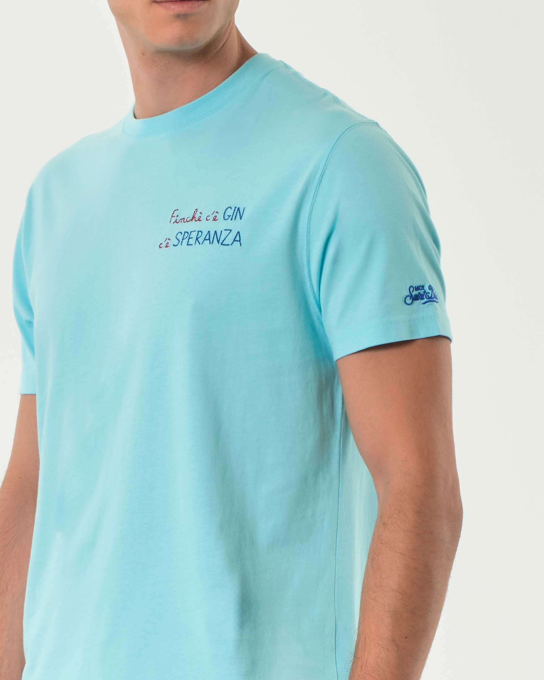 T-shirt MC2 Saint Barth color acqua con ricamo Finchè c'è Gin c'è Speranza sul petto image