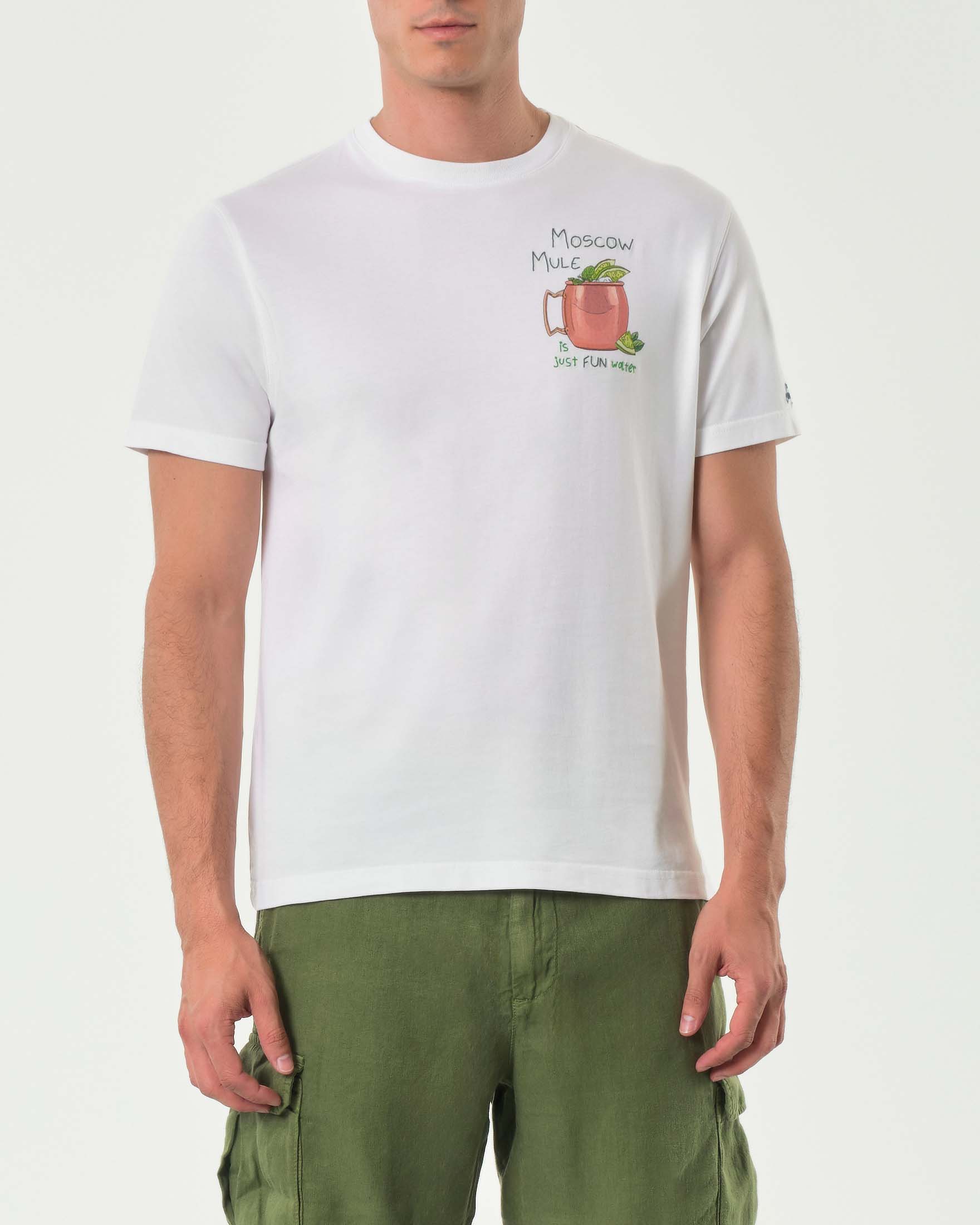T-shirt MC2 Saint Barth bianca con stampa e ricamo Moscow Mule sul petto