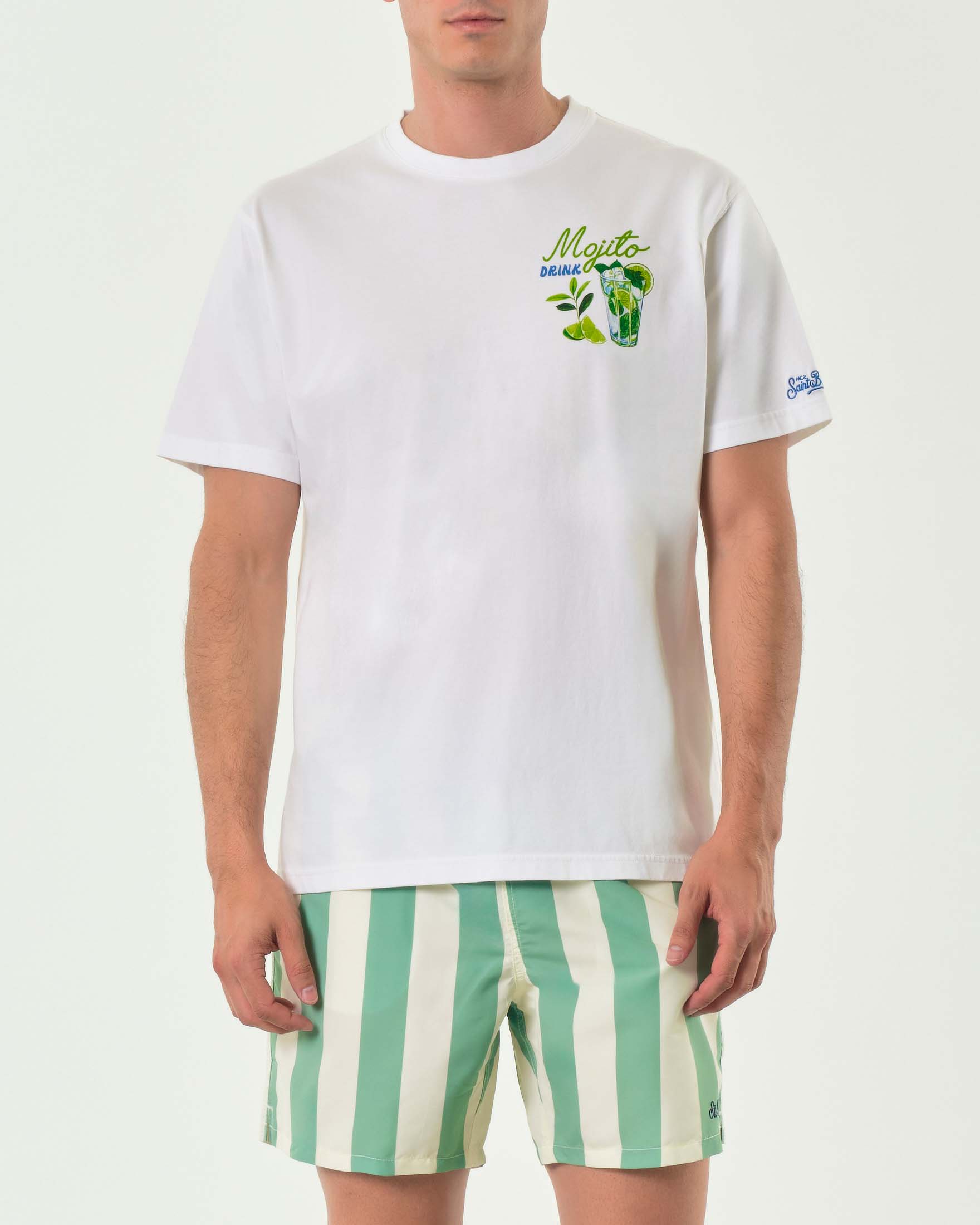 T-shirt bianca con stampa Mojito piccola sul petto e maxi sul retro