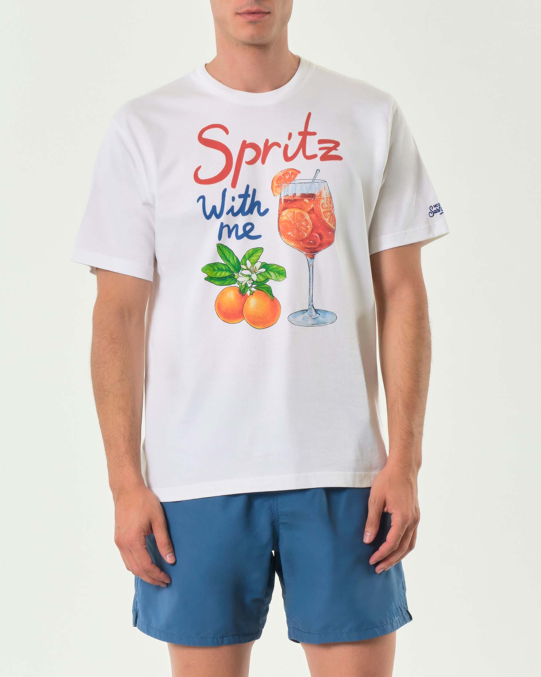 T-shirt bianca con maxi stampa Spritz With Me davanti