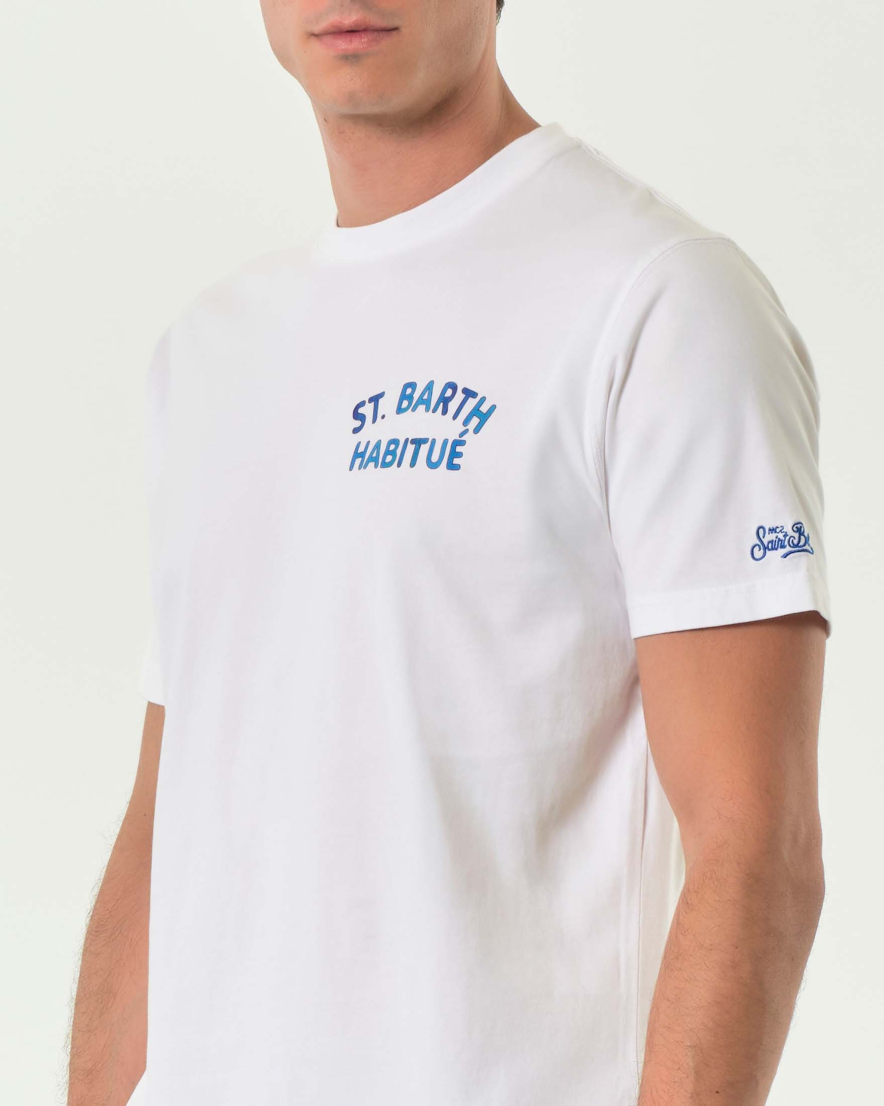 T-shirt MC2 Saint Barth bianca con stampa St. Barth Habitué piccola sul petto e maxi sul retro image