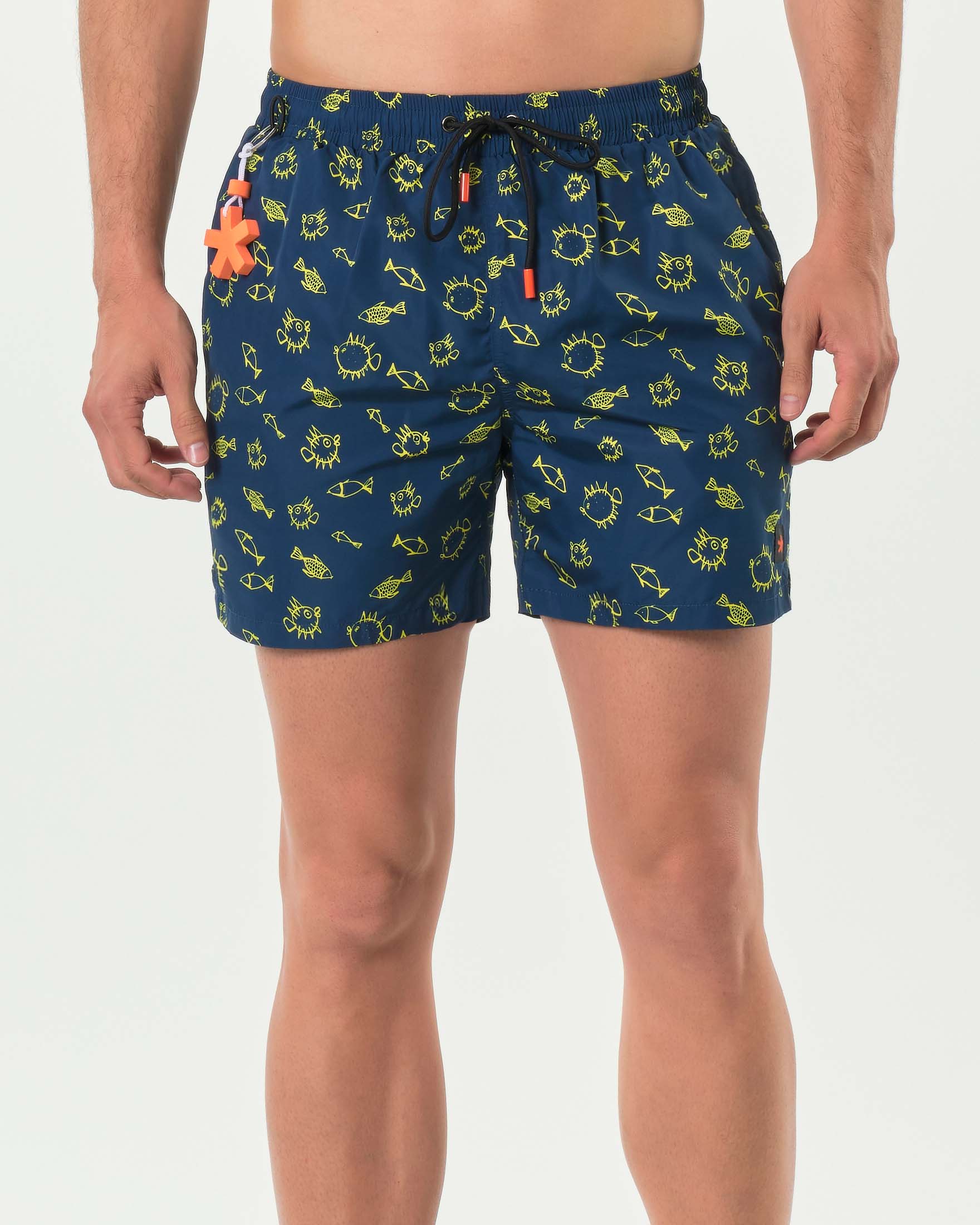 Boxer mare blu con stampa pesci stilizzati