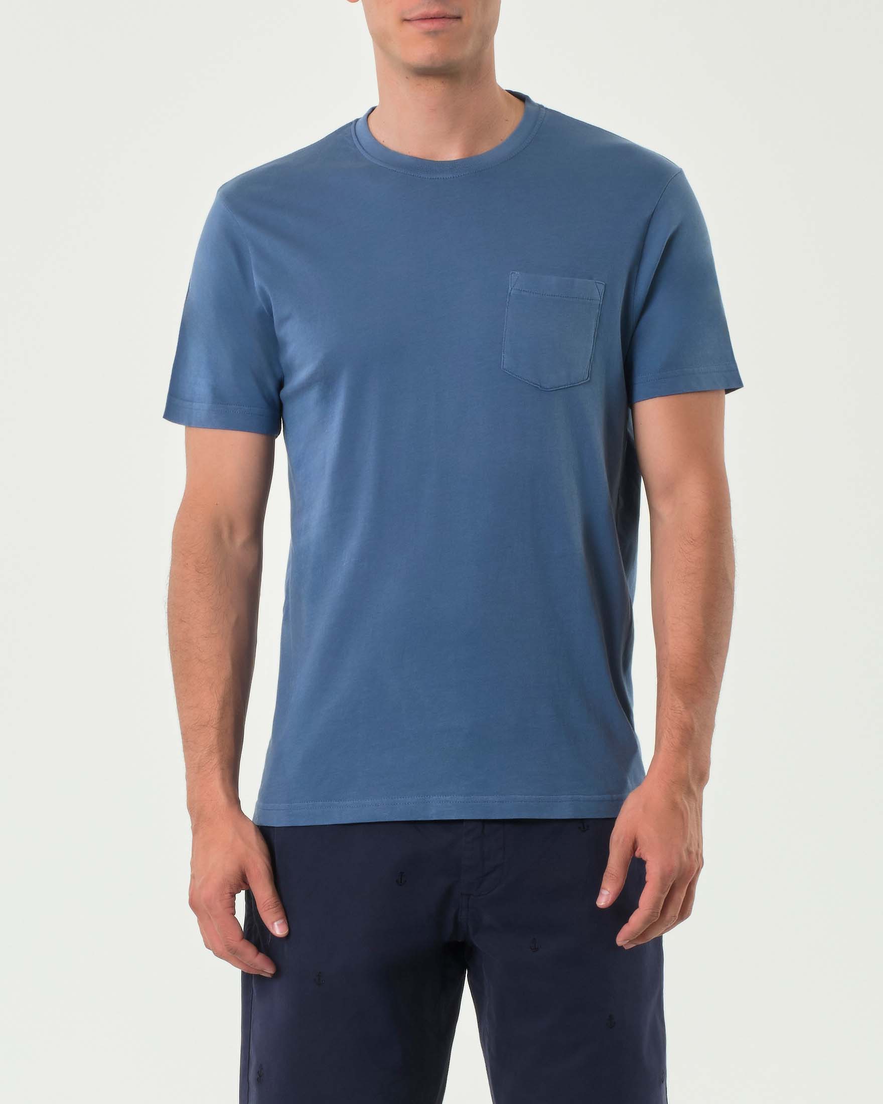 T-shirt mezza manica avio in jersey tinto in capo con taschino