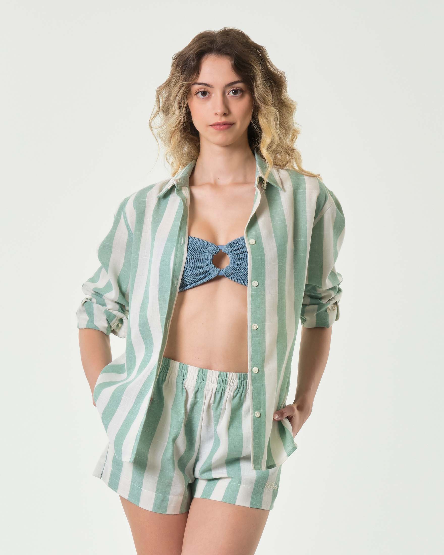 Camicia a righe bianche e color acqua MC2 Saint Barth in misto cotone