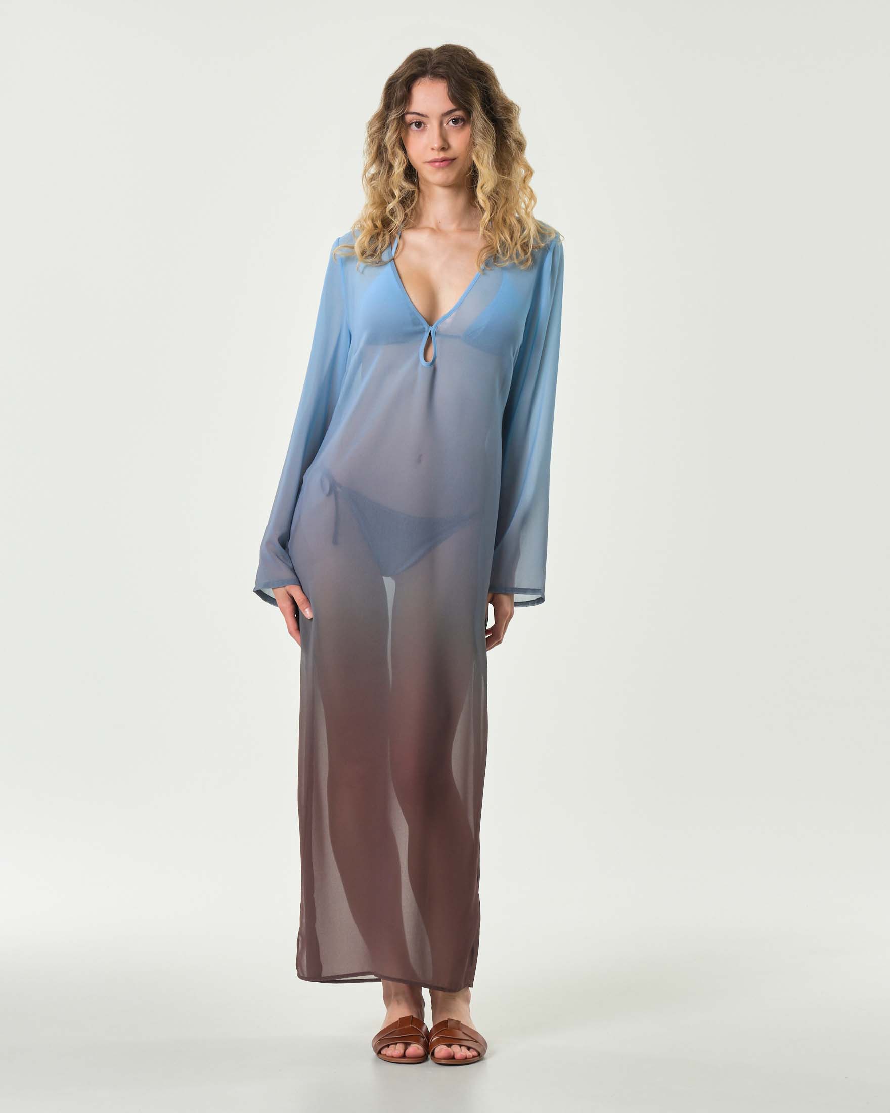 Copricostume MC2 Saint Barth azzurro e marrone a fantasia degradè semitrasparente