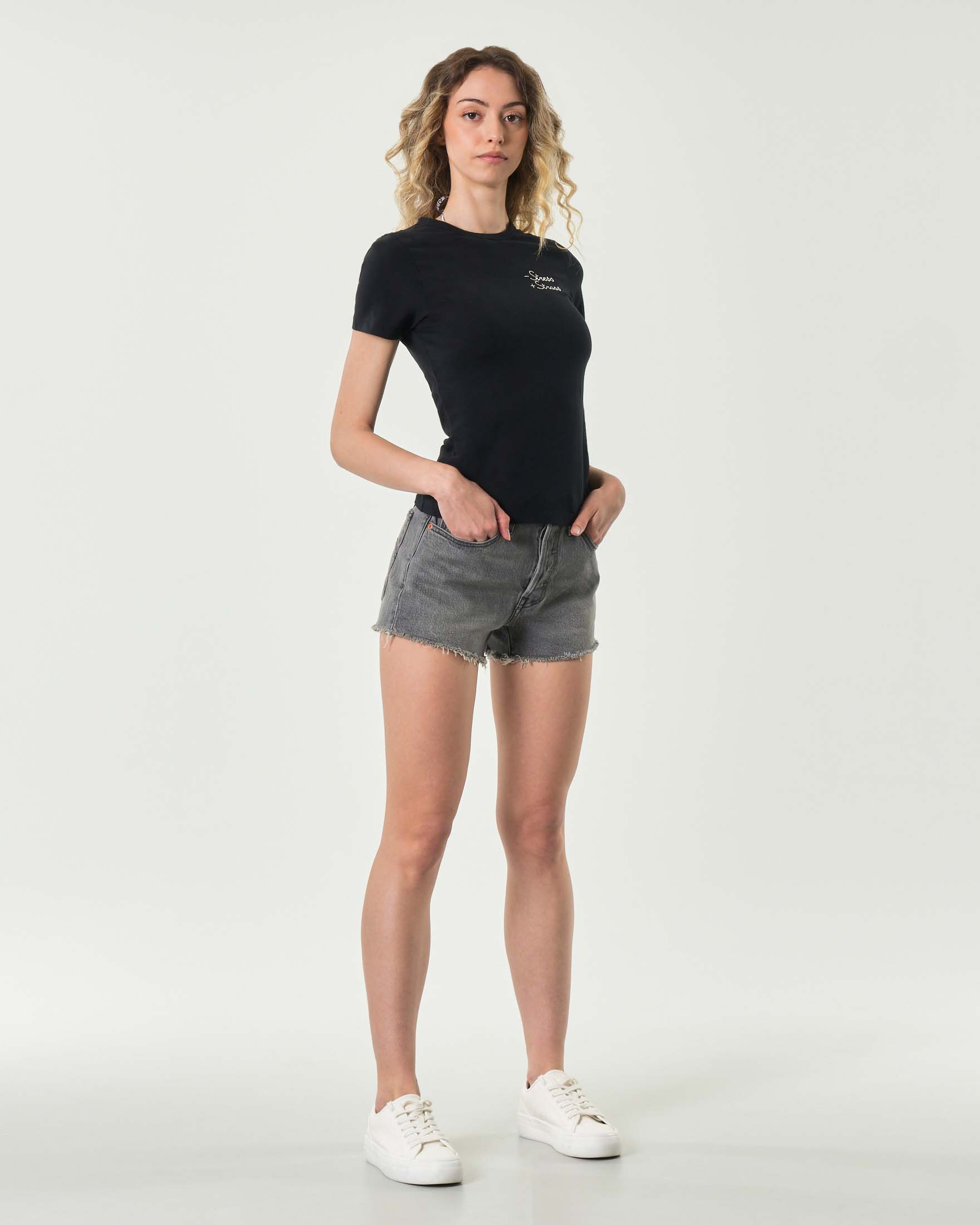 T-shirt nera in cotone MC2 Saint Barth con scritta ricamata - Stress + Stress