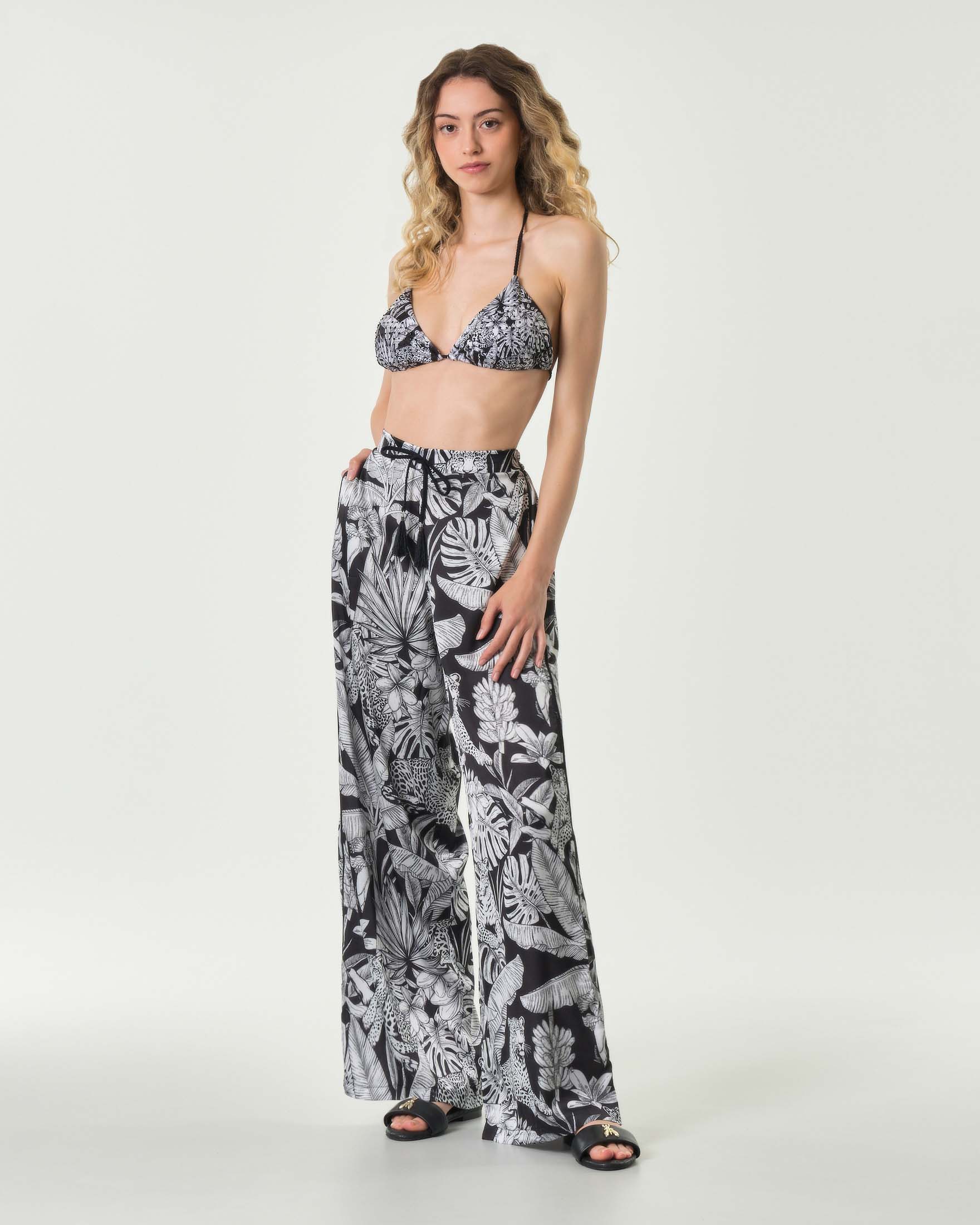Pantaloni palazzo 4 Giveness bianchi e neri a stampa animalier con coulisse in vita