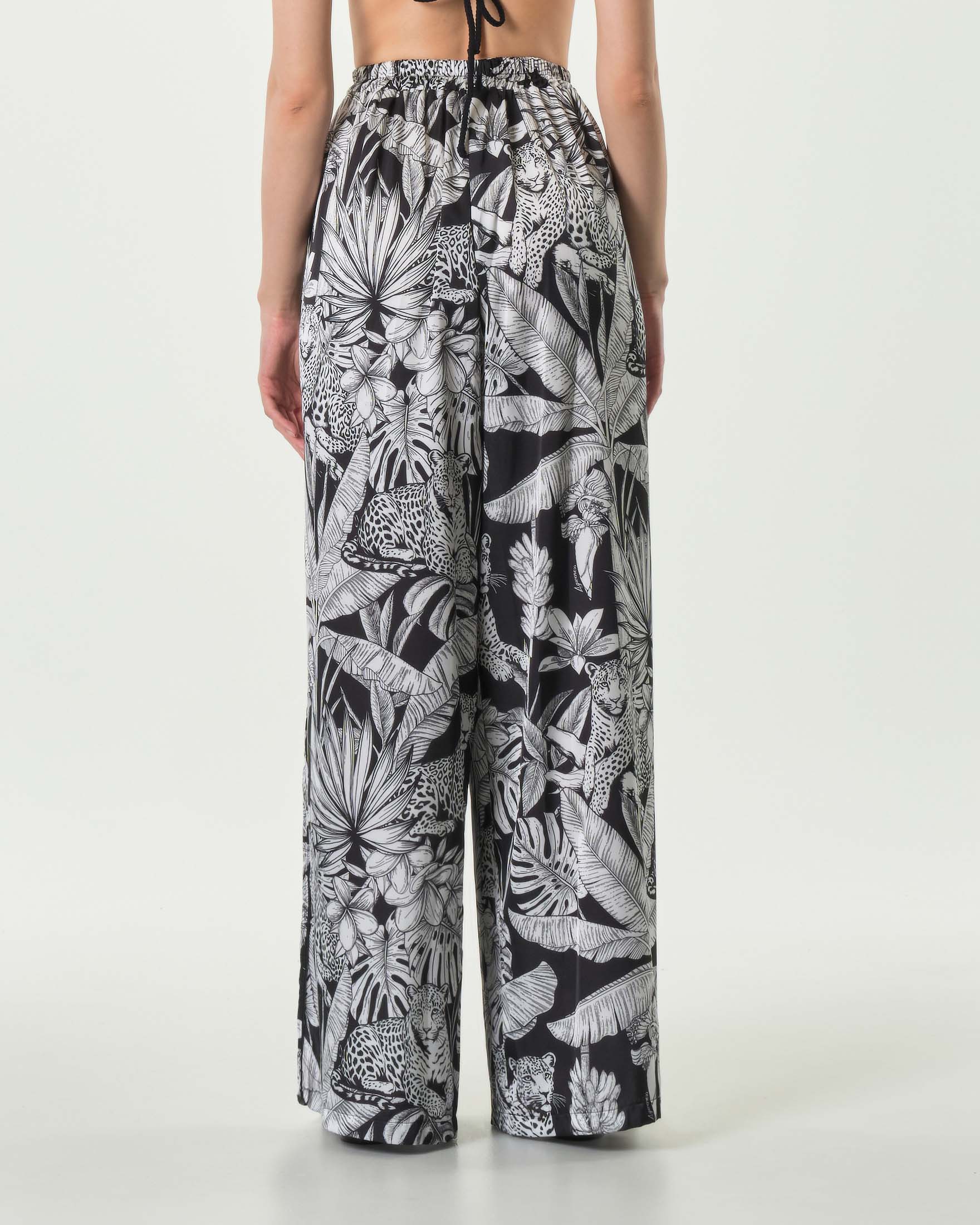 Pantaloni palazzo 4 Giveness bianchi e neri a stampa animalier con coulisse in vita
