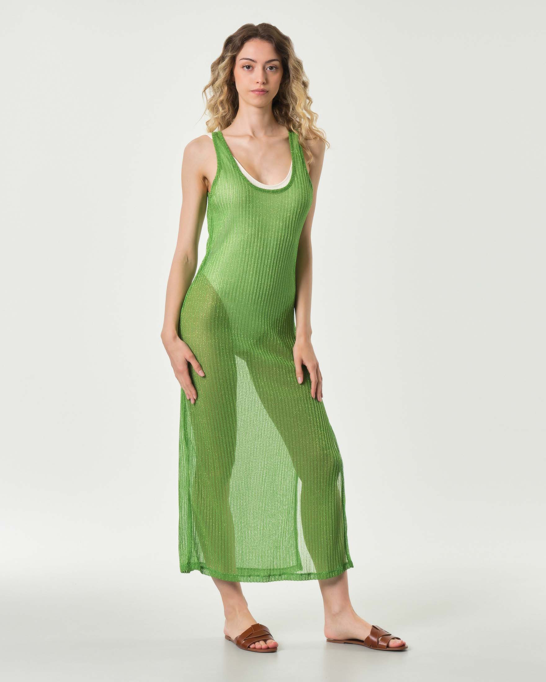 Copricostume lungo verde brillante 4 Giveness in lurex di viscosa a costine semitrasparente