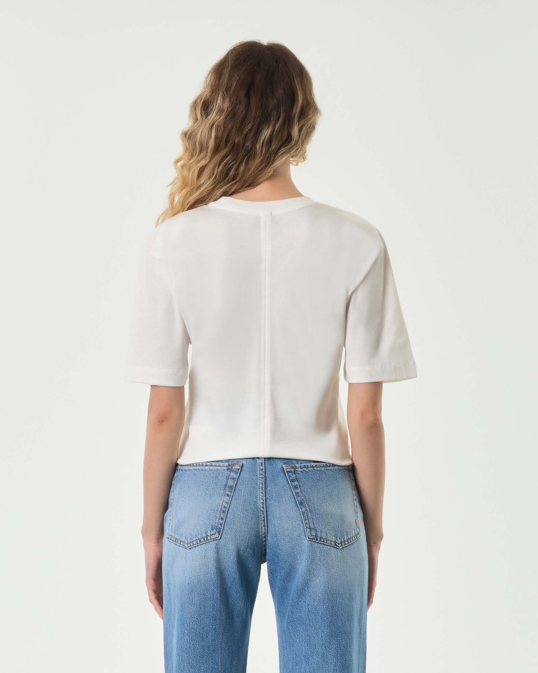 T-shirt bianca in cotone Pinko con nodo al fondo e spalline imbottite